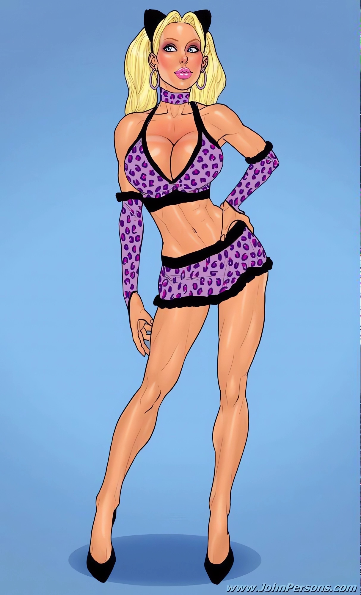 1girls, armwear, athletic, athletic female, bare legs, bare midriff, big breasts, bimbo, blonde hair, blue eyes, breasts, busty, cat ears, choker, costume, coxville stories, crop top, detached sleeves, earrings, eyeshadow, female, female focus, female only, full body, high heels, hourglass figure, kitty summers, large breasts, long hair, makeup, microskirt, miniskirt, navel, skirt, solo, standing, tagme, theofficialpit, wide hips