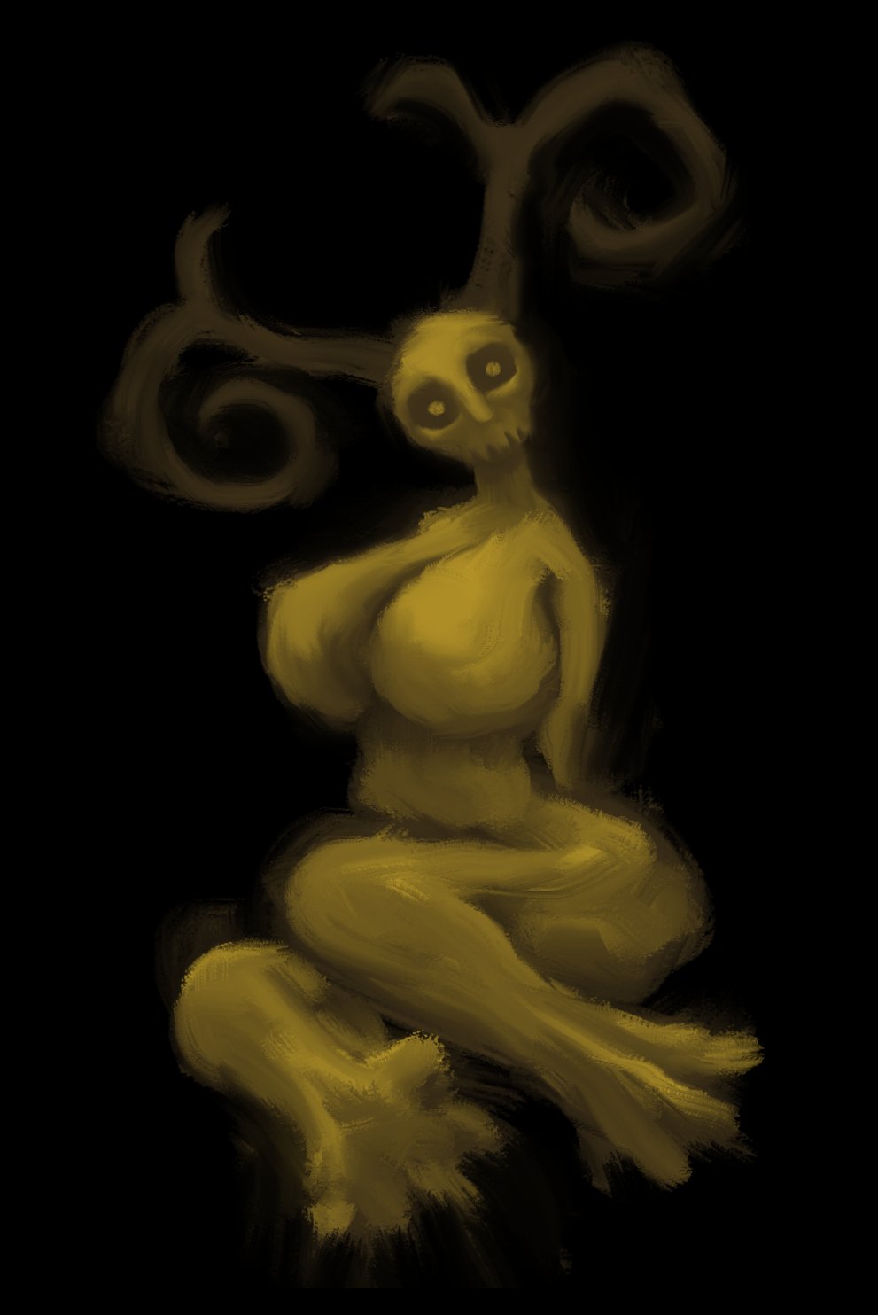 ashwoodgrove big_breasts horns huge_breasts ihavenoideawhatthisis irynashgrove monster_girl naked nightmare_fuel nightmare_waifu no_nipples totem yellow_body yellow_eyes