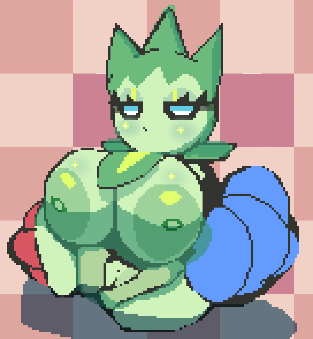 1girls bedroom_eyes bored_expression cubesmolly female female_only flowers generation_3_pokemon green_nipples huge_breasts long_eyelashes naked pixel_art pussy roselia