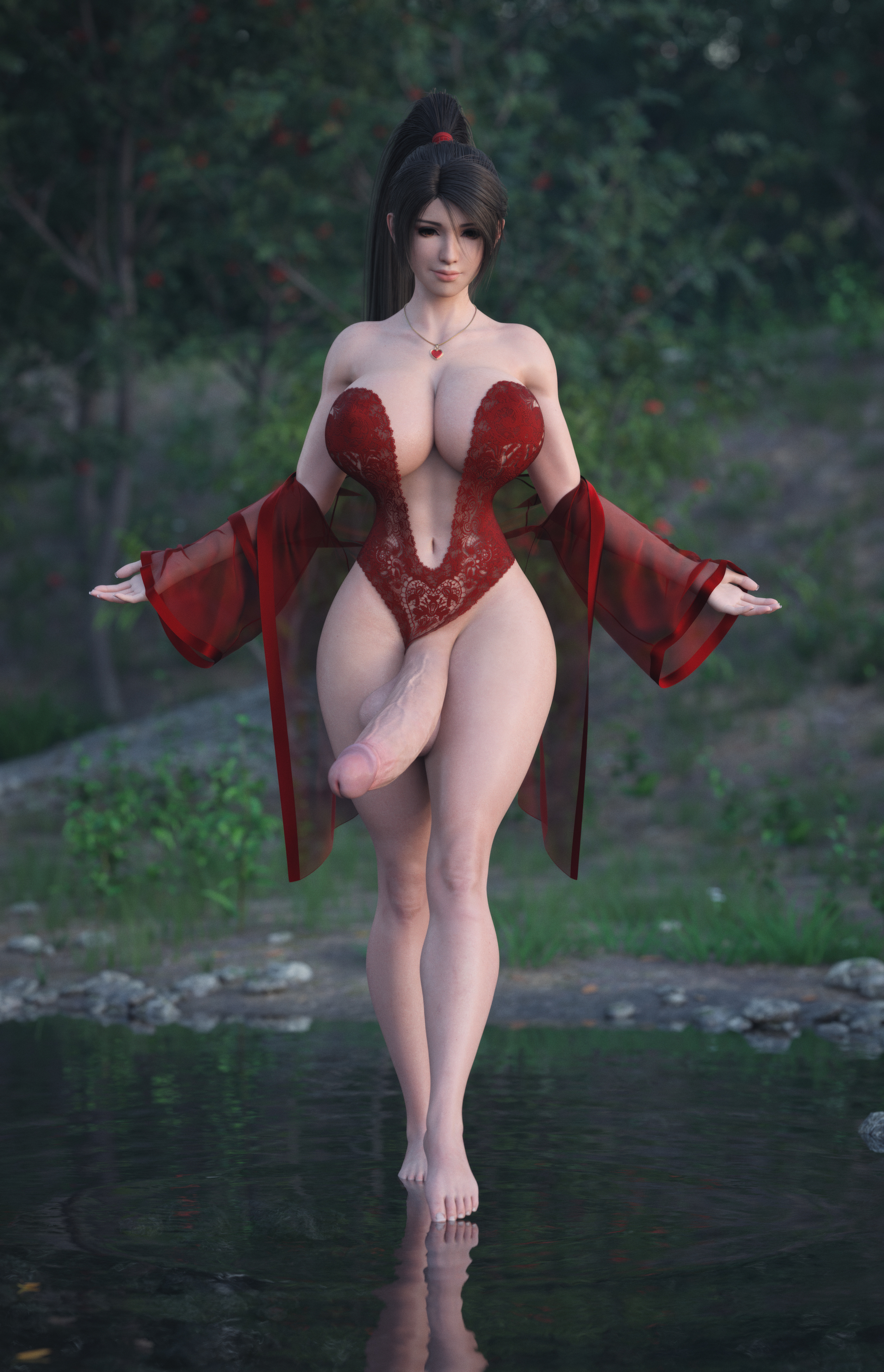 1futa, 3d, breasts, casual erection, casual exposure, casual nudity, dead or alive, erection, futa only, futanari, huge breasts, huge cock, ineffective clothing, intersex, momiji (ninja gaiden), mostly nude, ninja gaiden, penis, solo, stevencarson