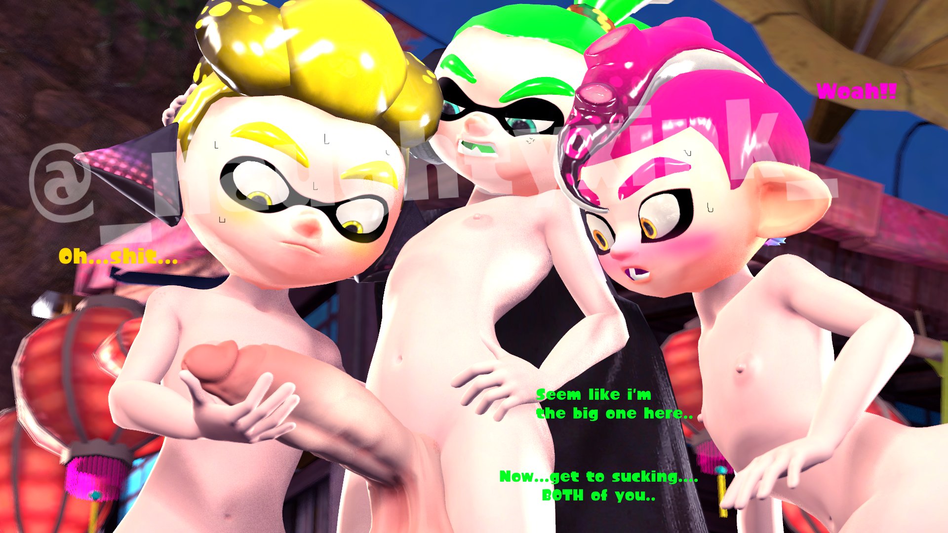 3boys, 3d, agent 3 (splatoon), agent 4 (splatoon), agent 8 (splatoon), gay, inkling, inkling boy, male, male agent 3 (splatoon), male agent 4 (splatoon), male agent 8 (splatoon), male only, naughtyxink, octoling, octoling boy, splatoon, splatoon (series), tagme, text, yaoi