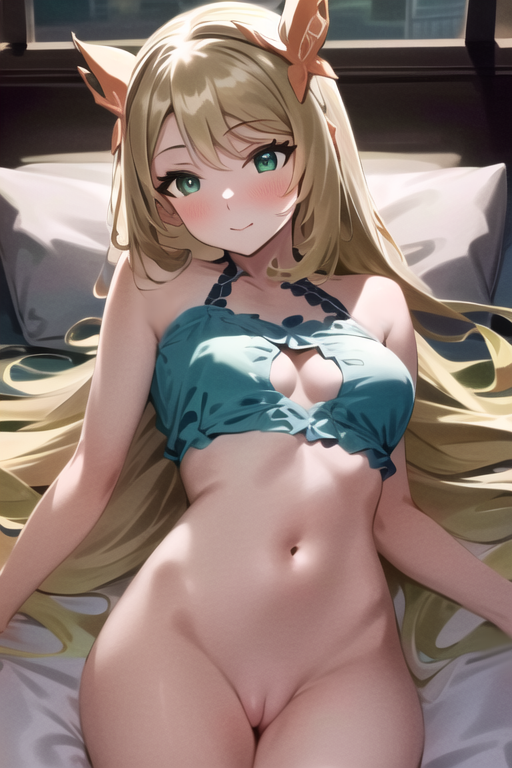 1girls ai_generated blonde_hair celine_(fire_emblem) female female_only fire_emblem fire_emblem_engage flower flower_in_hair green_eyes long_hair nintendo pussy yukino_ai