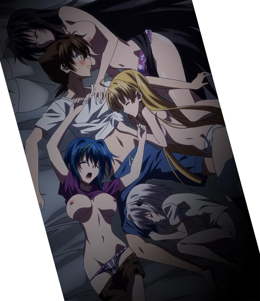 4girls akeno_himejima almost_naked asia_argento blushing breasts female high_school_dxd hyoudou_issei koneko_toujou multiple_girls sleeping underwear xenovia_quarta