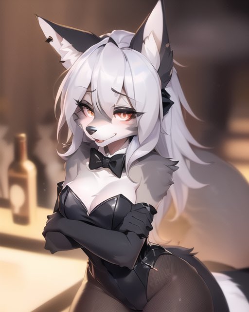 ai generated, anthro, bunnysuit, canine, clothing, female, female only, goth, kesura art