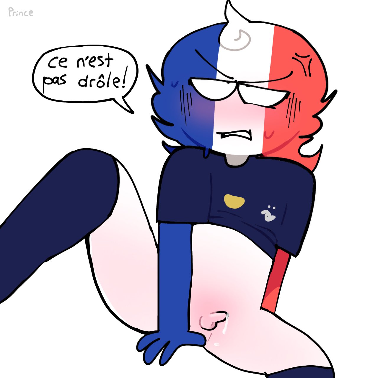 countryhumans france_(countryhumans) french_text leaking_cum leg_up male_only princedoesstuff shirt_lift shirt_up socks tiny_penis