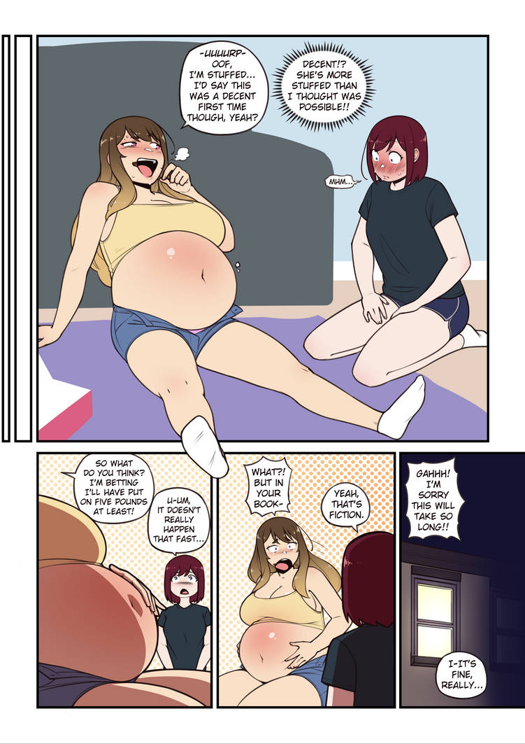 2girls belch belly_expansion better_with_salt big_belly burping comic female female_only multiple_girls red_belly reddened_belly swollen_belly tagme weight_gain