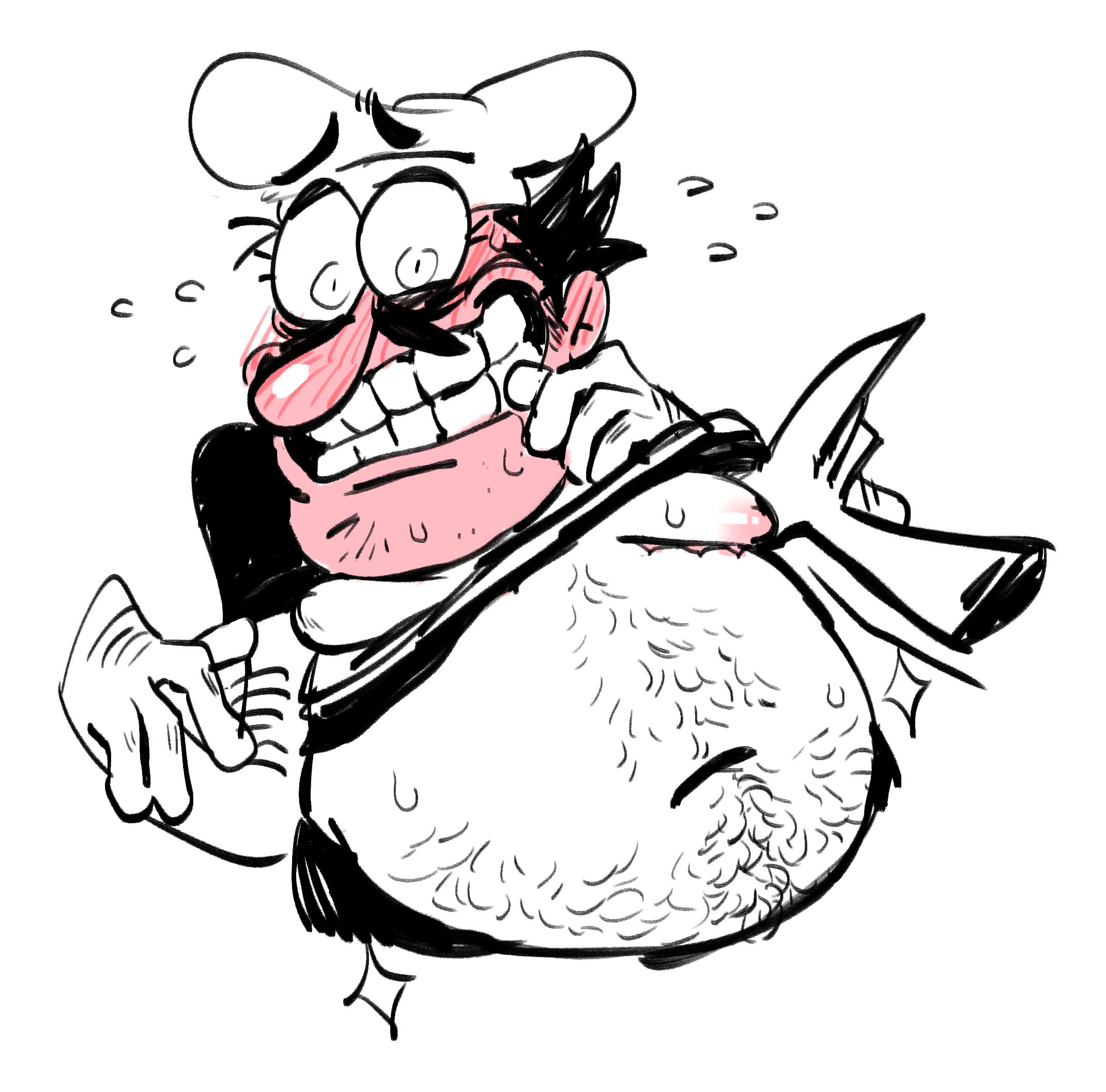 blush, embarrassed, fat, fat male, ghost hands, hairy, hairy male, lifting shirt, male, male focus, male only, mastectomy scar, overweight, overweight male, peppino spaghetti, pizza tower, scar, scar on chest