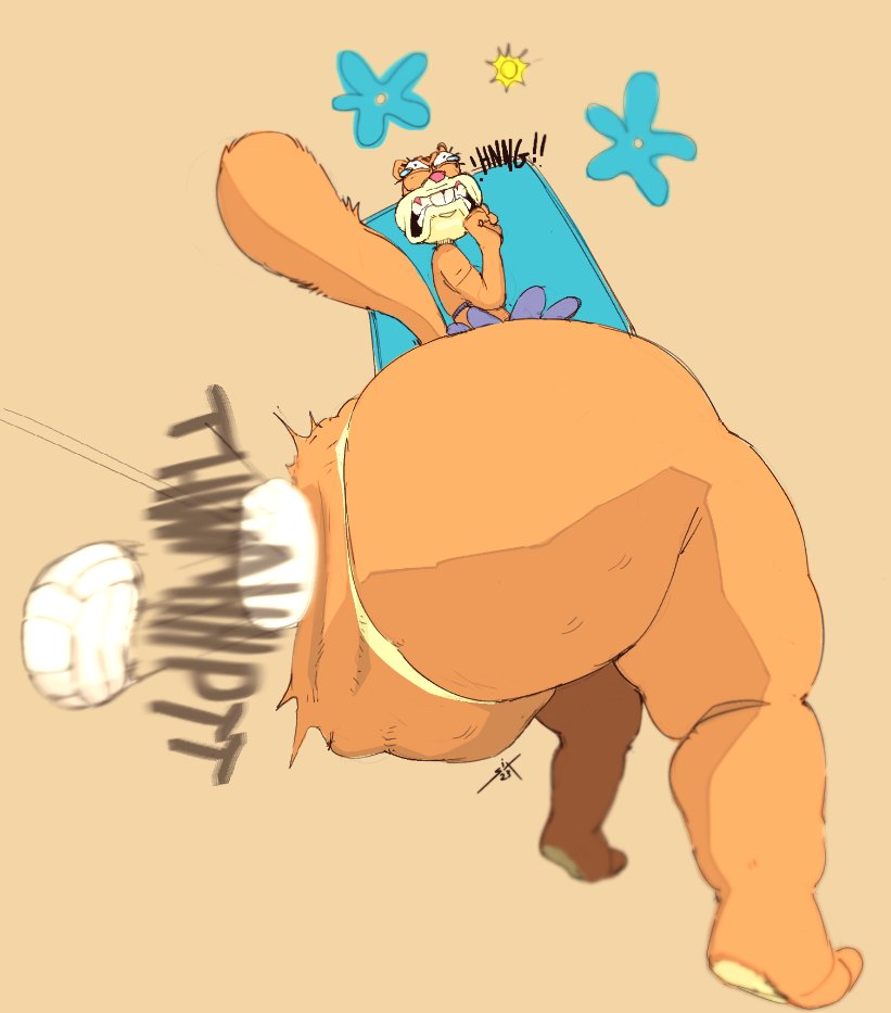 1girls, animal ears, ass, big ass, big butt, bikini, bikini top, blue eyes, bottom heavy, brown fur, fat ass, female, female only, fluffy tail, furry, huge ass, large ass, nickelodeon, sandy cheeks, sixsidesofmyhead, skirt, smooth skin, solo, solo female, solo focus, spongebob squarepants, spongebob squarepants (series), tail, thick thighs, thighs, volleyball, wide hips