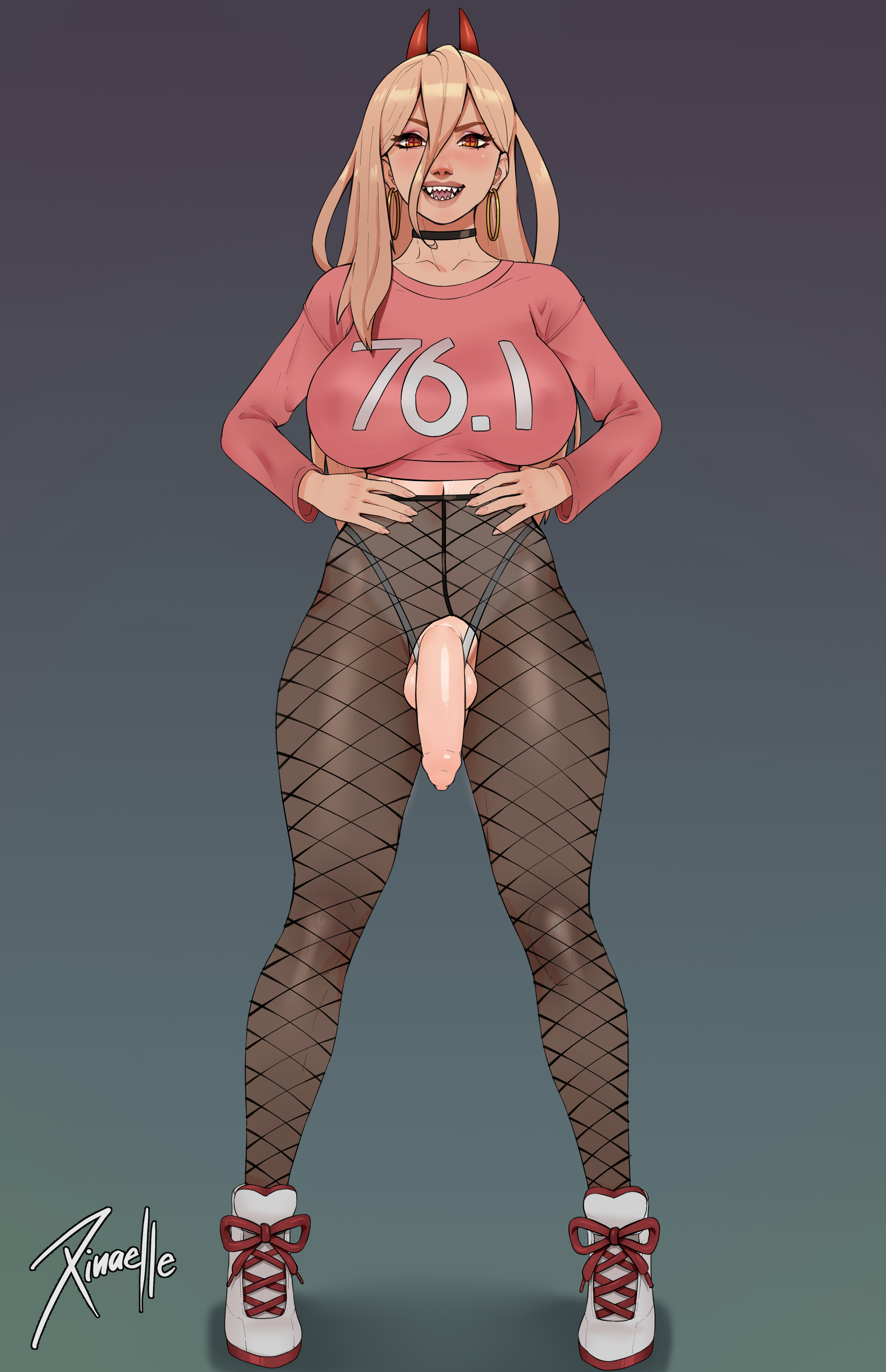 balls, big penis, chainsaw man, flaccid, foreskin, futa only, futanari, horn, intersex, penis, power (chainsaw man), power (figure), solo, solo futa, testicles, uncensored, uncircumcised, xinaelle