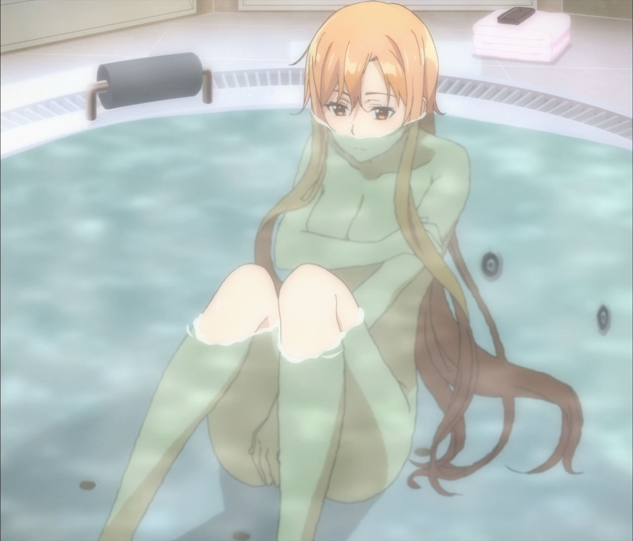 bathing, female, screencap, stitched, sword art online, yuuki asuna