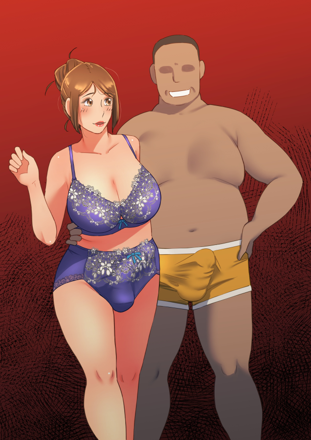 1boy 1futa balls big_breasts big_penis bra breasts brown_eyes brown_hair bulge cleavage clothed clothing dark-skinned_male dark_skin duo faceless faceless_male fat_man futa_is_bigger futanari hand_on_waist human large_breasts light-skinned_futanari light_skin lipstick male mature mature_futa mostly_nude nude overweight overweight_male panties penis short_hair speegel standing supi_(inner_map) underwear