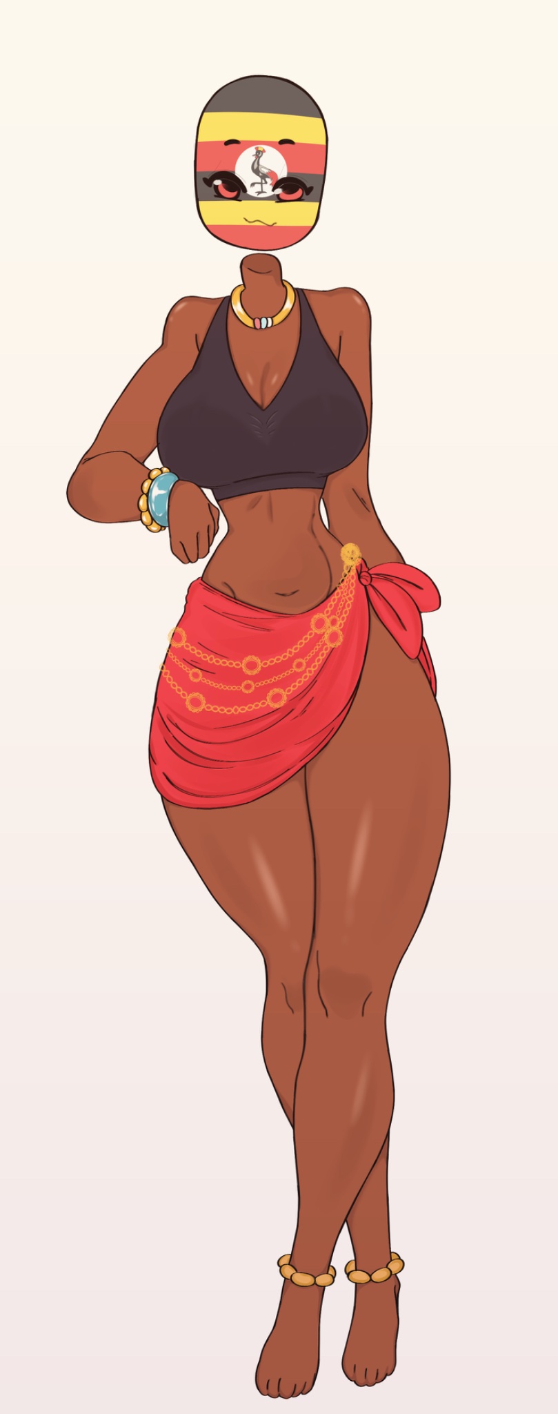 1girls, black body, countryhumans, countryhumans girl, dark skin, flawsy, sfw, solo, solo female, uganda (countryhumans)