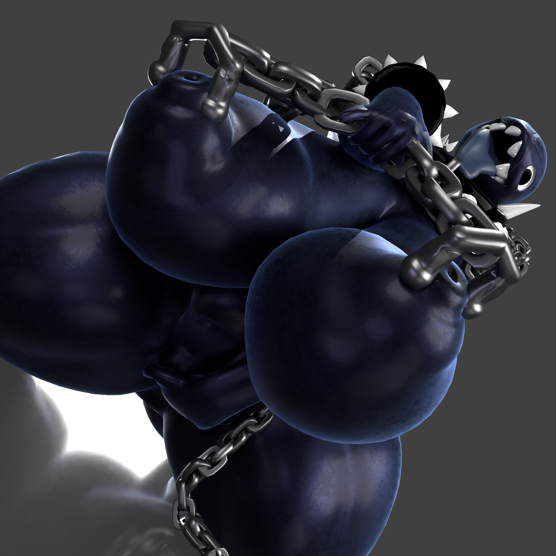 anthro, ass, big breasts, big butt, breasts, chain chomp, chains, female, gigi (thecoatl034), hi res, huge breasts, huge butt, hyper, hyper breasts, hyper butt, mario bros, nintendo, solo, thick thighs, tongue, tongue out