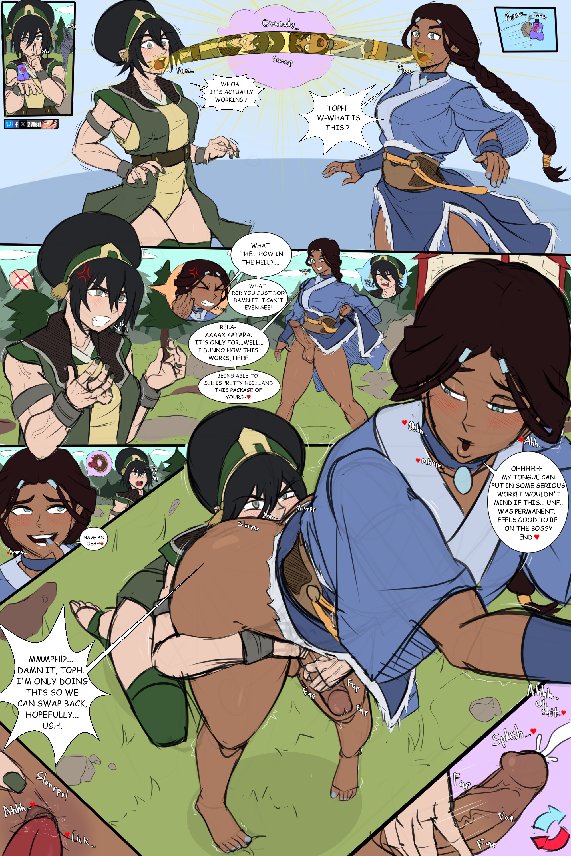27lsd, angry expression, anilingus, annoyed, ass worship, avatar the last airbender, body swap, clothed, confused, curvaceous, dark skin, deep rimming, eating ass, ejaculation, face in ass, femdom, futa on female, futanari, huge ass, huge breasts, huge cock, interracial, katara, milking, muscular, rimjob, rimming, saliva, shocked, smirk, smug, stroking penis, the legend of aang, thick thighs, throbbing penis, tongue, tongue in anus, toph bei fong