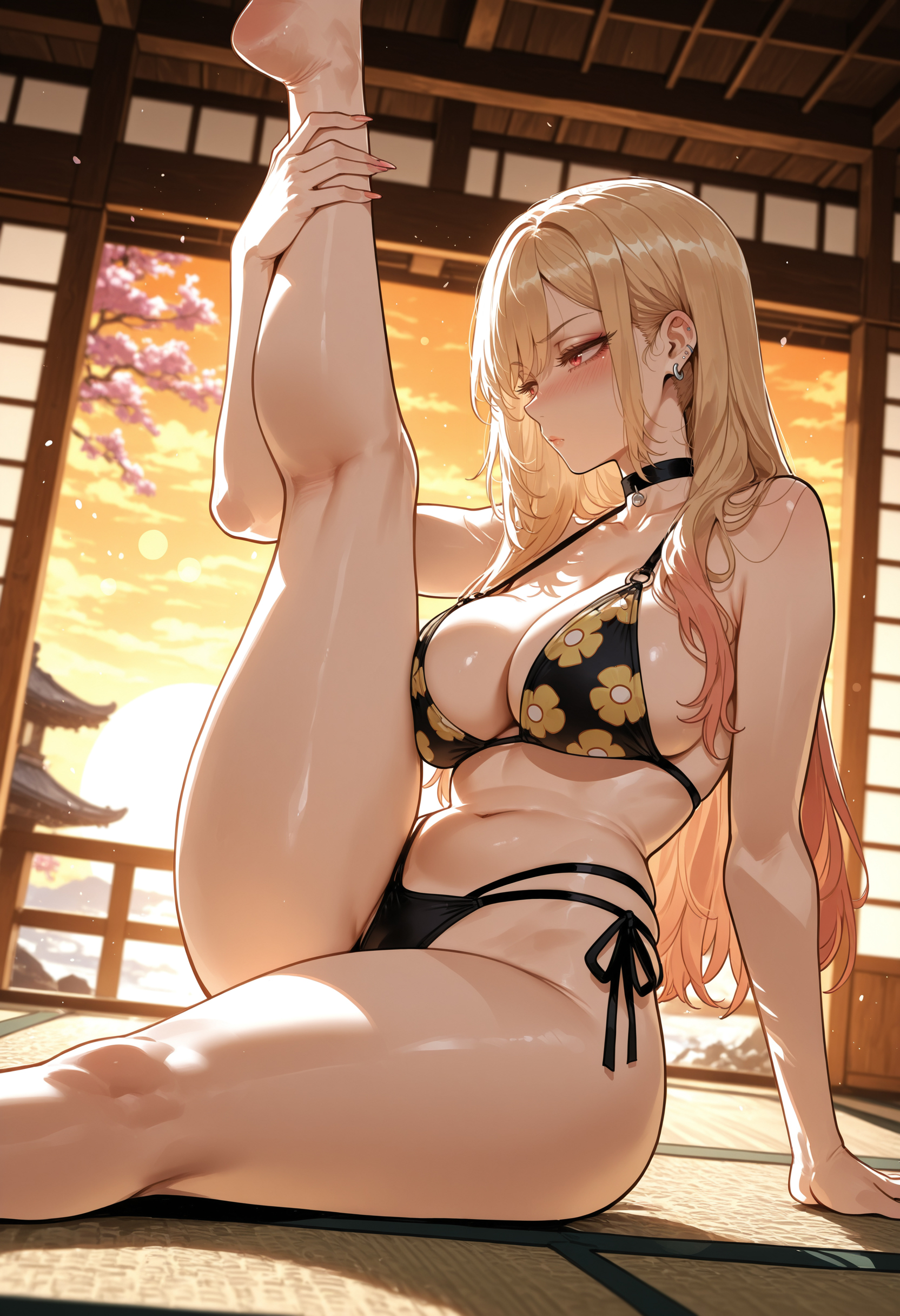 ai generated, ass focus, attractive, big ass, big breasts, big butt, big thighs, bikini, blonde hair, cute, dark brown eyes, dark pink eyes, female, female only, hot, huge ass, huge butt, huge thighs, kitagawa marin, leg up, miyuai, my dress up darling, pink eyes, sexy, sexy body, sexy female, solo, sono bisque doll wa koi wo suru, thick, thick ass, thick butt, thick legs, thick thighs