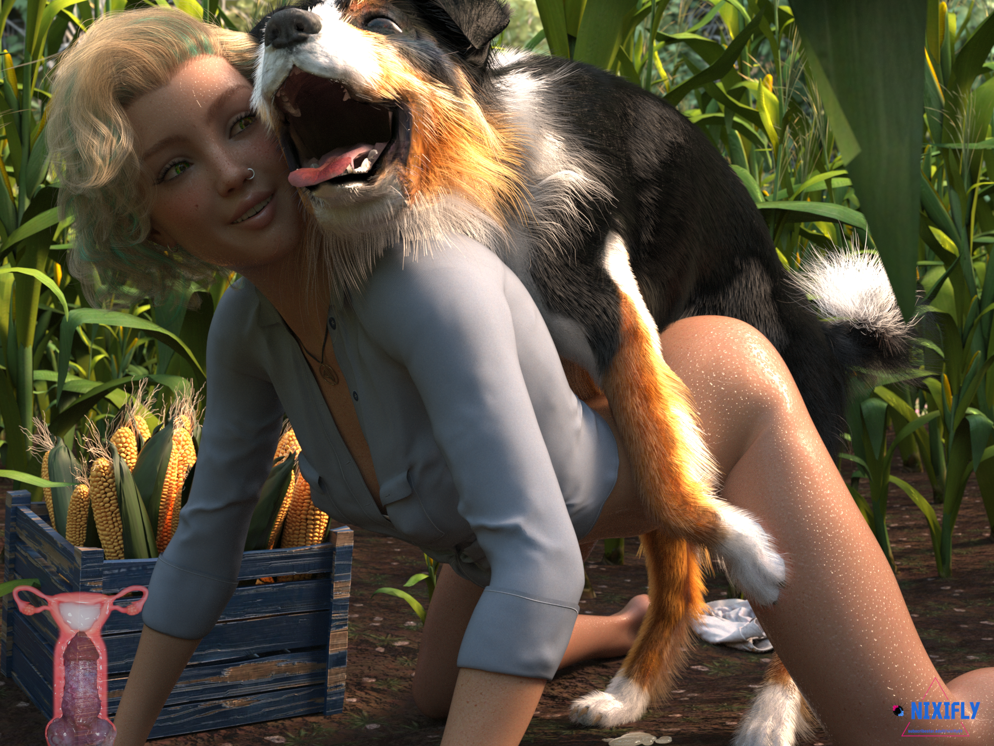 3d, canid, canine, canis, daz studio (artwork), digital media (artwork), domestic dog, duo, facial piercing, female, female on feral, feral, field, hi res, human, human on feral, interspecies, male, male/female, mammal, nixifly01, nose piercing, piercing, x-ray, x-ray view, zoophilia