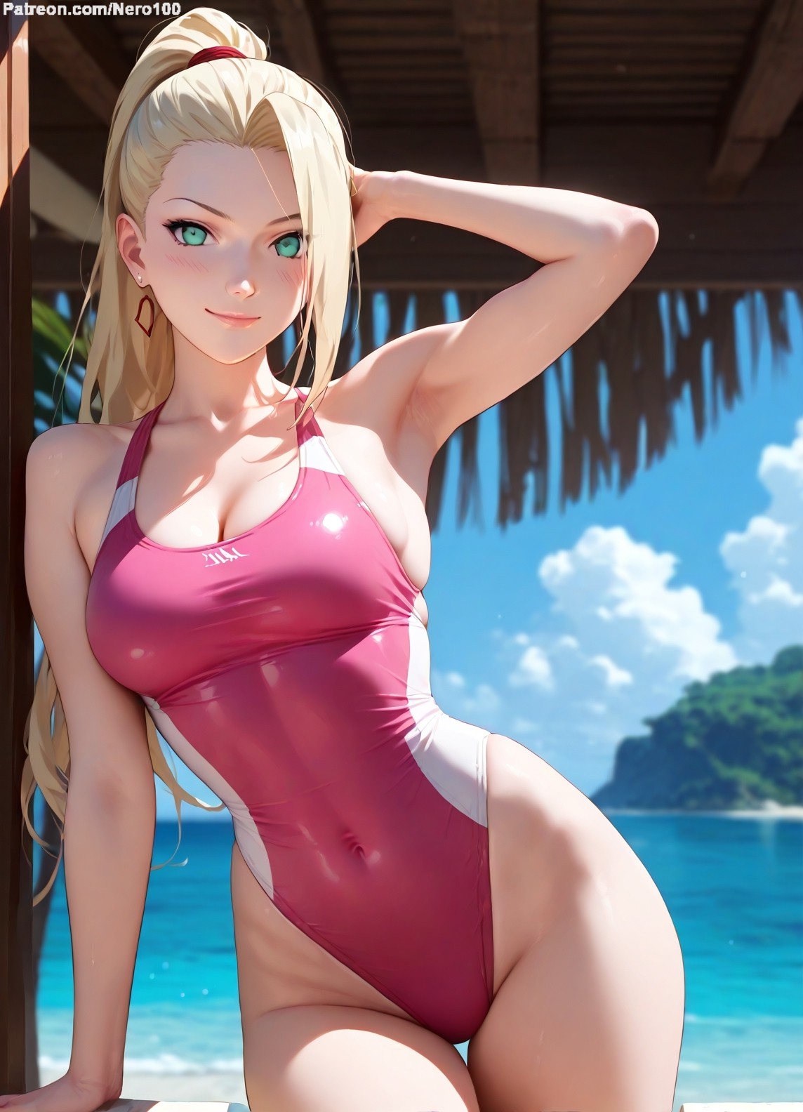 1girls, 2d, ai generated, areolae, big breasts, blonde female, blonde hair, boruto: naruto next generations, breasts, chest, cleavage, curvy, curvy figure, cute, cute face, detailed, eyelashes, eyeshadow, female, female only, fit, fit female, focus, hair, ino yamanaka, large breasts, legs, light skin, light-skinned female, lips, lipstick, long hair, low quality, makeup, mascara, naruto, naruto (series), naruto shippuden, nero100, one-piece swimsuit, outdoors, outside, pale skin, pale-skinned female, perky breasts, ponytial, posing, seductive, seductive look, stable diffusion, swimsuit, swimwear, tagme, thighs, thin waist
