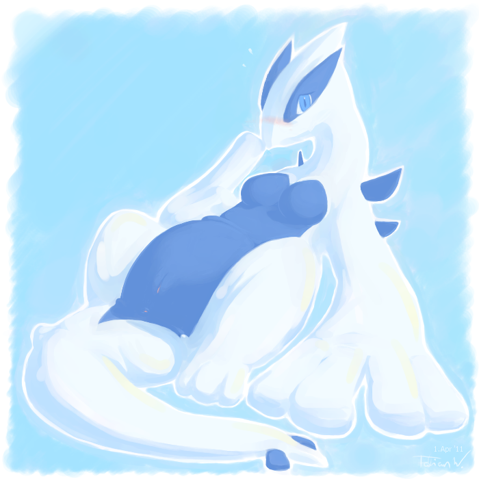 blue blue_eyes blue_theme blush fabuchs female lugia pokemon pokemon_(species) white_skin