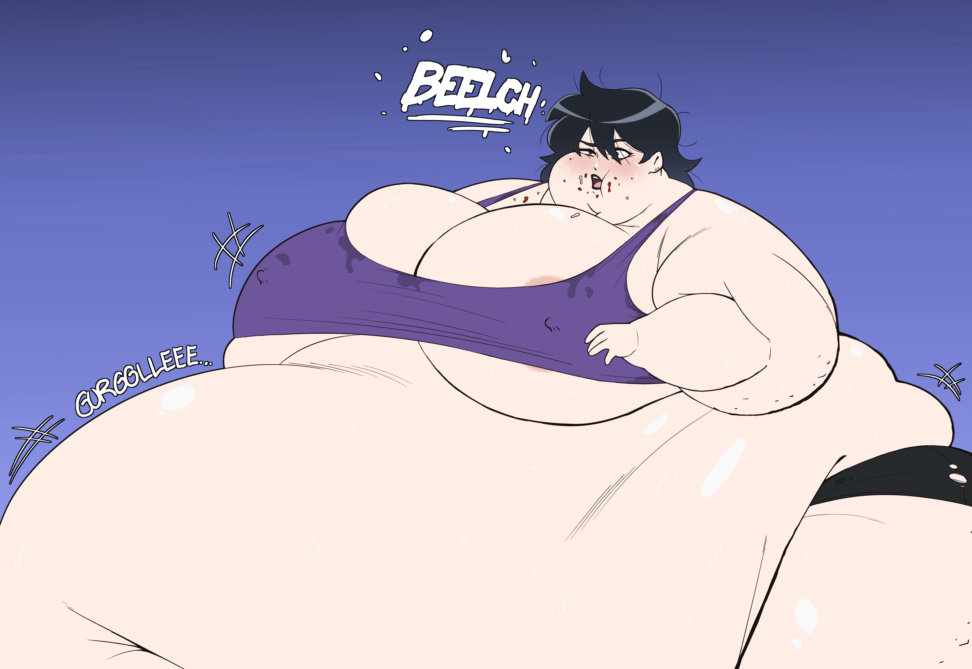 1girls, 2021, 2d, 2d (artwork), absurd res, absurd resolution, absurdres, after expansion, alternate version, areolae, areolae peeking, areolae slip, arm rolls, ass, bangs, bangs between eyes, bare arms, bare belly, bare midriff, barely contained, barely contained breasts, bbw, belch, belching, belly, belly expansion, belly folds, belly jiggle, belly overhang, belly rolls, big arms, big ass, big belly, big breasts, big hips, big legs, big thighs, black hair, black hair female, black lips, black lipstick, black short shorts, black shorts, blob, blue background, blush, booty shorts, bra, breast jiggle, breast rest, breasts, breasts bigger than head, breasts on belly, brown eyes, brown eyes female, burp, burping, carol (nihijack), cellulite, cleavage, cleavage overflow, color, colored, deep navel, digital media (artwork), double chin, ear piercing, ear piercings, english text, enjoying, enjoying weight gain, enormous belly, enormous breasts, expansion, exposed areolae, exposed belly, exposed fat belly, exposed nipples, eyeliner, fat, fat arms, fat belly, fat face, fat female, fat fetish, fat folds, fat legs, fat neck, fat rolls, fat thighs, feedee, feederism, feet out of frame, female, female focus, female only, flabby arms, food, food on body, food on breasts, food on face, gigantic ass, gigantic belly, gigantic breasts, gigantic hips, gigantic thighs, glistening, glistening belly, glistening body, glistening breasts, glistening face, glistening legs, glistening shoulders, glistening skin, glistening thighs, goth, goth girl, gothic, gothic girl, gradient background, hair between eyes, hi res, high resolution, highres, huge arms, huge ass, huge belly, huge breasts, huge hips, huge legs, huge thighs, hyper, hyper belly, hyper fat, immobile, ineffective clothing, jiggle, jiggling, jiggling belly, jiggling breasts, light skin, light-skinned female, love handles, makeup, massive belly, medium hair, messy eater, messy hair, morbidly obese, morbidly obese female, motion lines, muffin top, navel, nihijack, nipple bulge, nipple slip, nipples, obese, obese female, oc, onomatopoeia, open mouth, original, original character, overflowing breasts, overweight, overweight female, partially clothed, partially clothed female, purple bra, purple sports bra, ripped clothing, ripped shorts, shaded, short shorts, shorts, sideass, sideboob, solo, solo focus, sports bra, ssbbw, stain, stained bra, stained clothes, stomach noises, stretched clothing, sweat, sweat stain, sweating, sweaty, sweaty body, sweaty breasts, sweaty face, text, thick, thick thighs, three-quarter view, thunder thighs, tight bra, tight clothing, tight shorts, too big to move, underboob, undersized bra, undersized breast cup, undersized clothes, ussbbw, wardrobe malfunction, weight gain, weight gain female, wide hipped female, wide hips