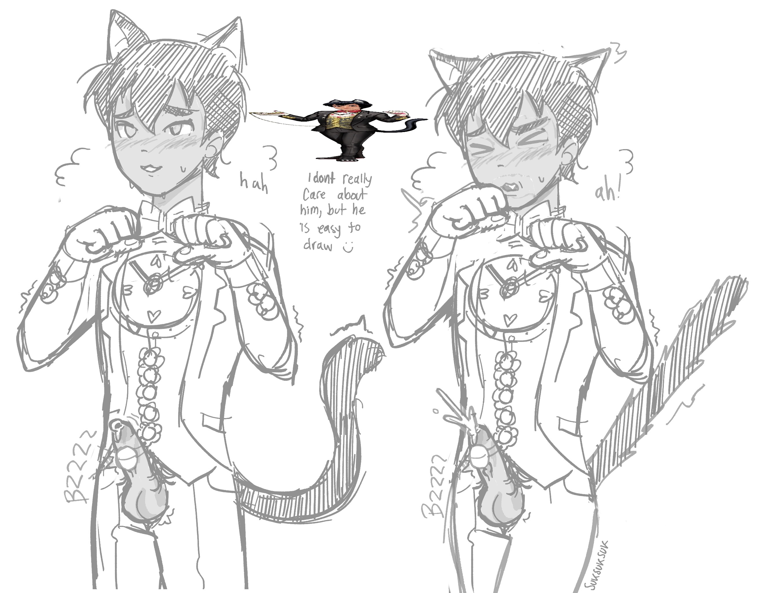cat boy, cat ears, cat tail, catboy, cum, cumming untouched, date everything, ejaculation, male, sketch, timothy timepiece (date everything)