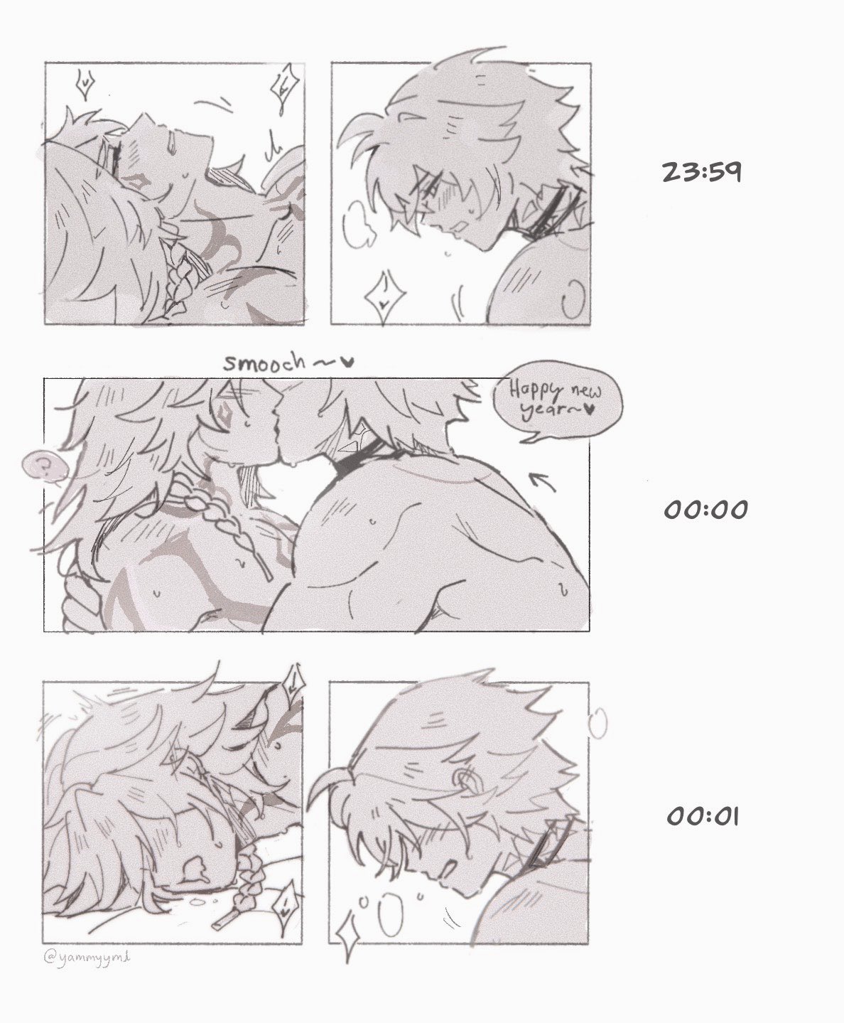 doggy style, gay, honkai: star rail, implied sex, kissing, kissing while penetrated, missionary position, mydei (honkai: star rail), new year, phainon (honkai: star rail), yaoi