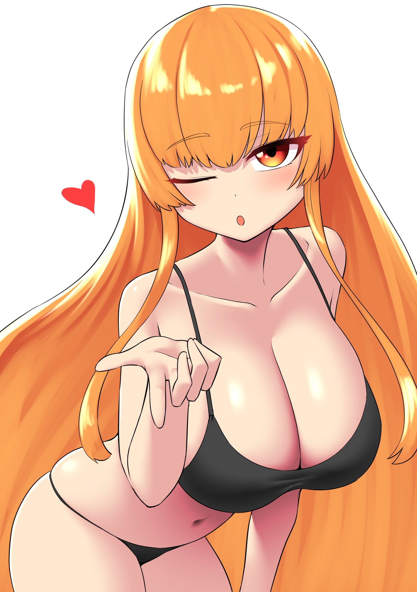 big_breasts black_bra blowing_kiss humanoid kaori_(splatoon) nobunagapero orange_hair peronattu splatoon top_view