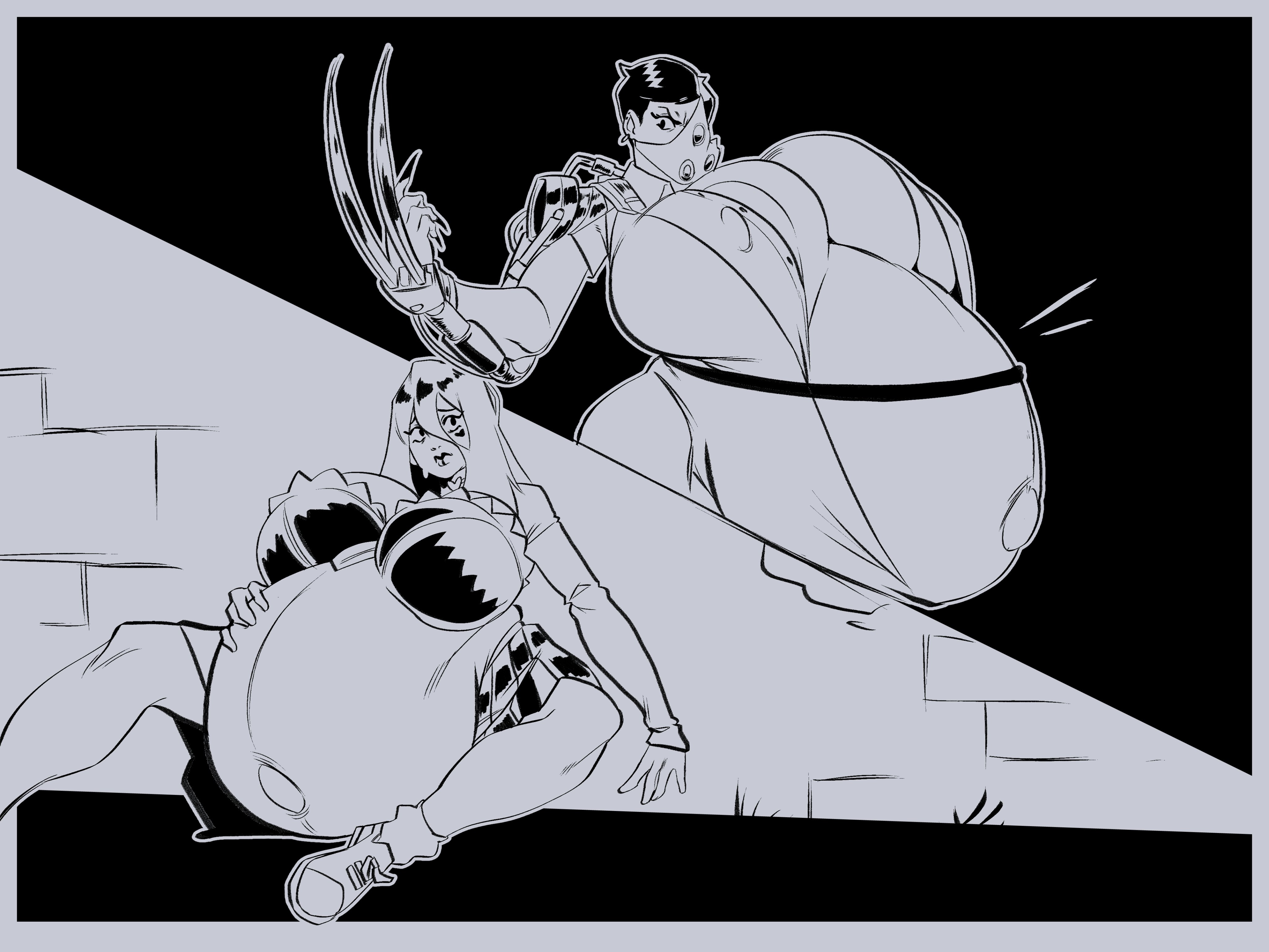 2girls, adriana imai, behemaid, big belly, big breasts, border, breasts, breasts bigger than head, claws, dbd, dead by daylight, female, greyscale, hiding, huge areolae, huge belly, huge breasts, large breasts, long hair, mask, monochrome, pregnant, pregnant female, sable ward, short hair, simple background, sitting, the skull merchant, yeehawt0wn