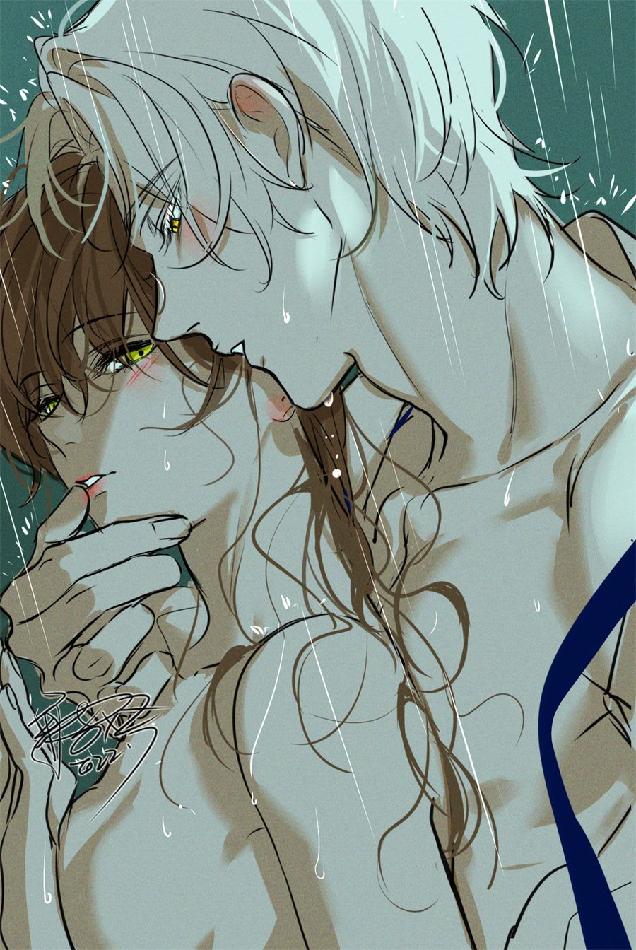 1boy 1girls brown_hair female from_behind green_eyes long_hair mihoyo naked nude nude_female nude_male rinv_krs rosa_(tears_of_themis) sideboob straight straight tears_of_themis vyn_richter_(tears_of_themis) wet white_hair