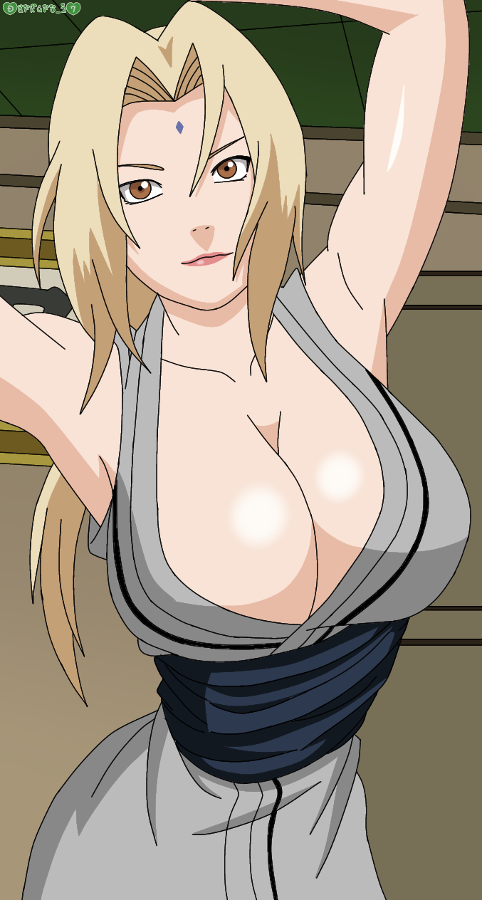 1girls armpits bare_chest bare_shoulders big_breasts blonde_hair breast_focus breasts breasts busty cleavage darkuro_27 female female_only kimono large_breasts lipstick makeup mature mature_female mature_woman naruto naruto_(series) naruto_shippuden oppai sleeveless sleeveless_kimono smile solo solo_focus top_heavy tsunade upper_body voluptuous