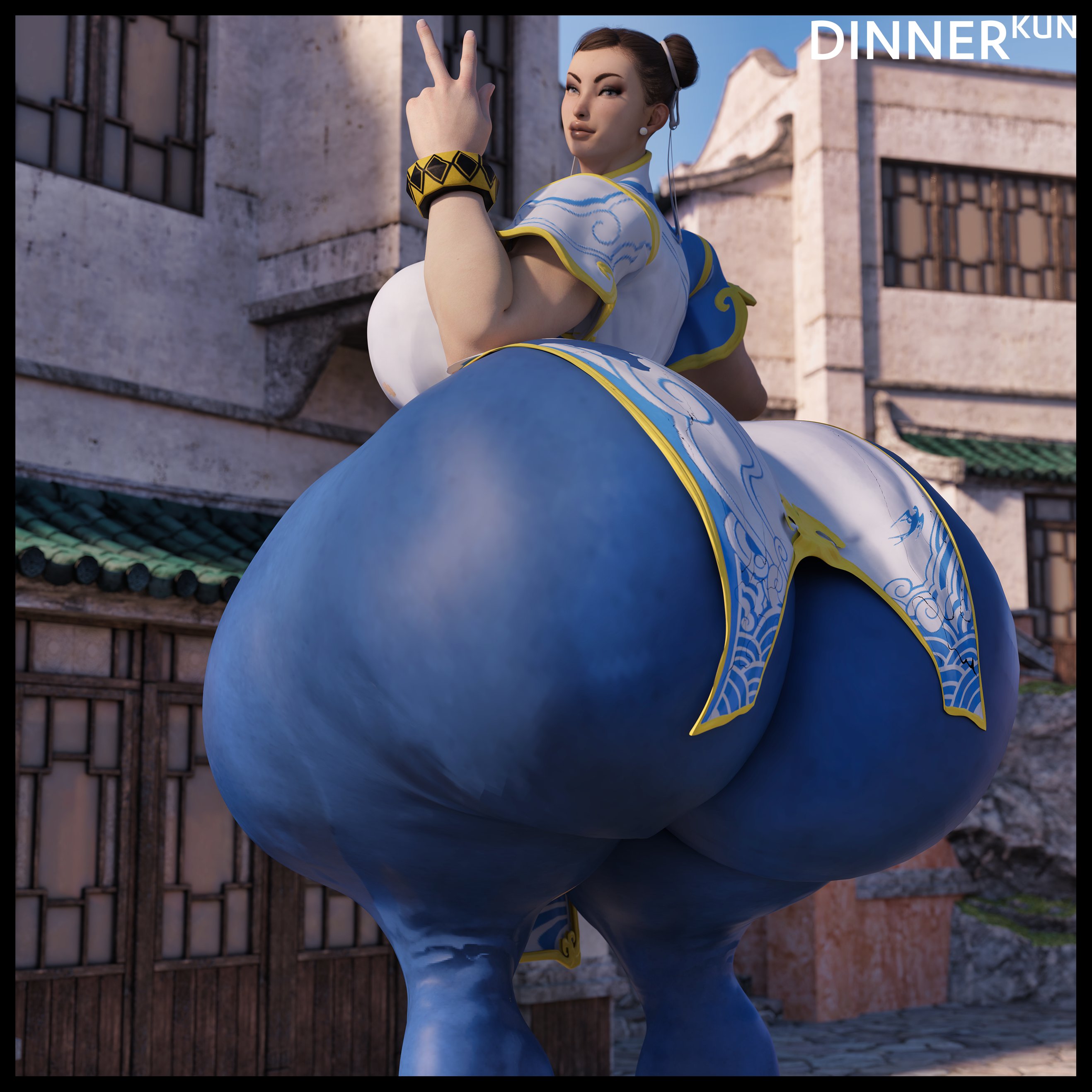 1:1, 1girls, 2023, 3d, ass, big ass, big breasts, breasts, capcom, chinese clothes, chun-li, clothed, clothed female, clothing, digital media (artwork), dinner-kun, dress, fanart, female, gigantic ass, hi res, highres, huge ass, huge thighs, hyper, hyper ass, massive ass, muscular, muscular female, straight hair, street fighter, street fighter 6, thick thighs, thighs, thunder thighs, v, watermark, wide hips