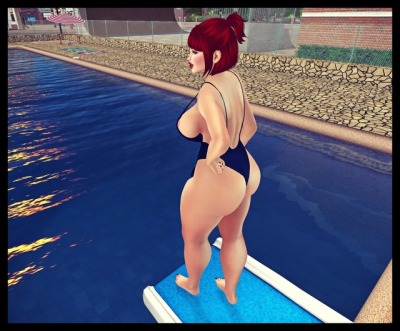 1girls 3d ass breasts female female_only futarika solo swimming_pool swimsuit