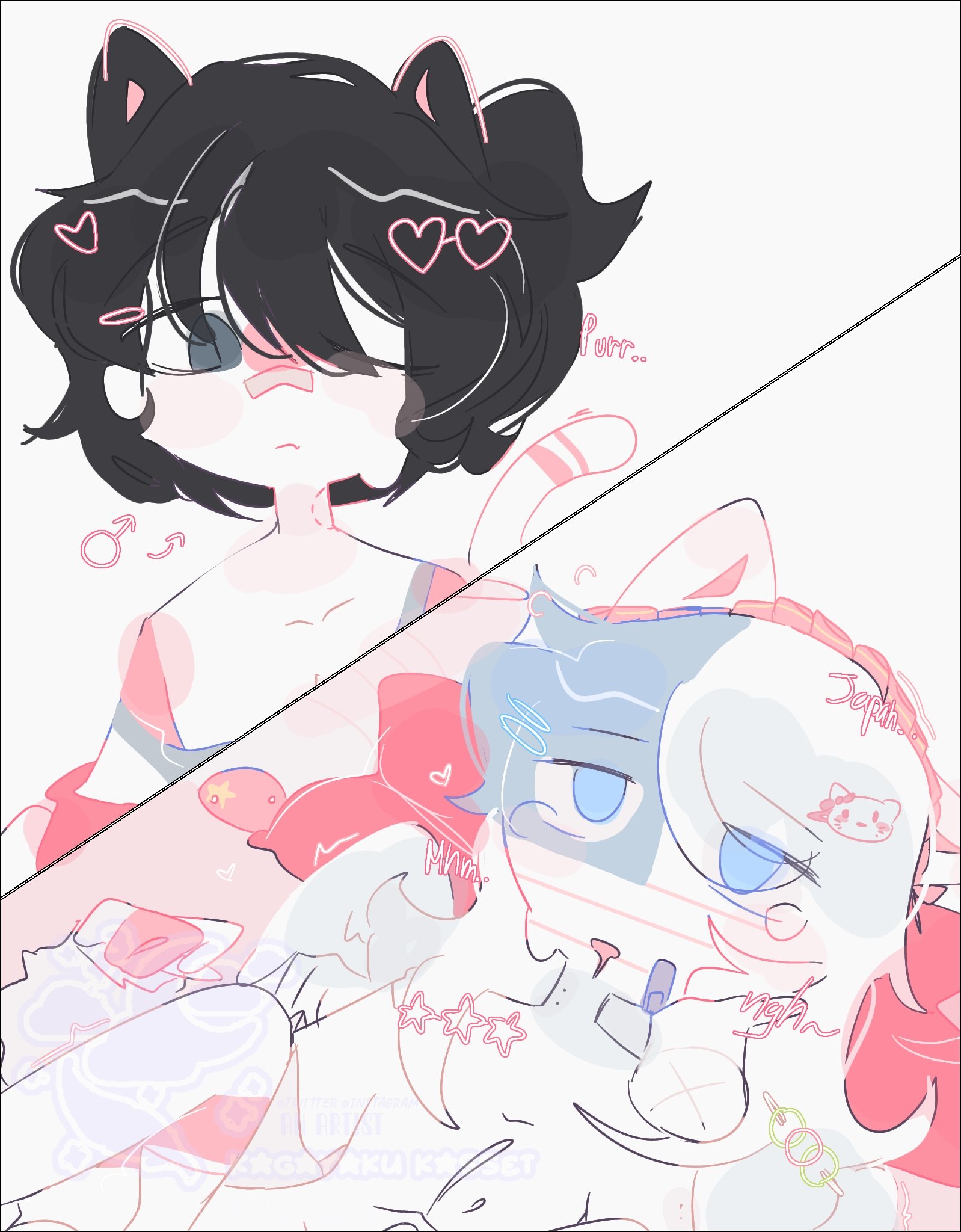 1boy, 1girls, blush, chibi, china (countryhumans), countryhumans, countryhumans girl, female, femboy, japan (countryhumans), kagayaku kasset, male, simple background, united states of america (countryhumans), white background