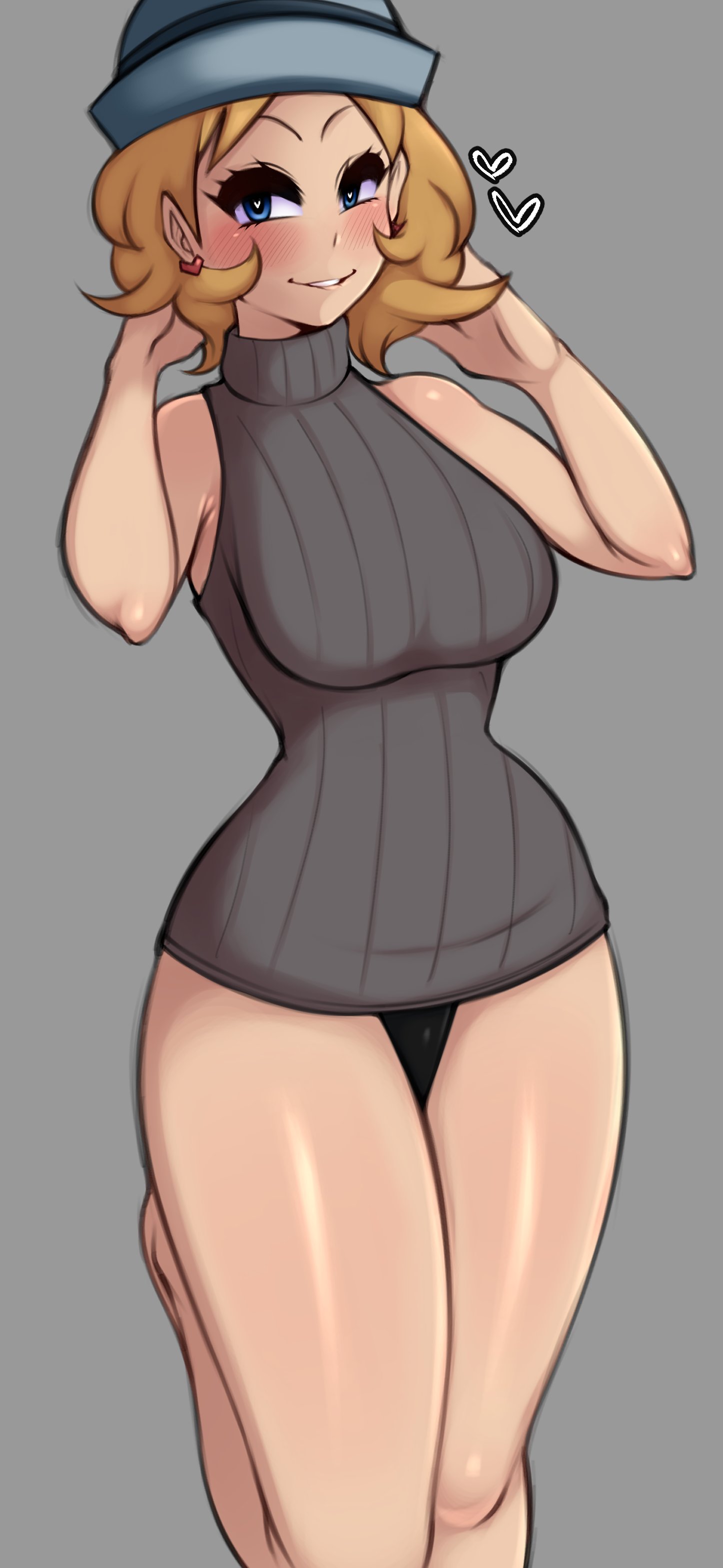1girls, blonde hair, blue eyes, blushing at viewer, breasts, female, game freak, happy female, hips, huge breasts, light skin, light-skinned female, nintendo, pokemon, pokemon xy, saltyxodium, serena (pokemon), short hair, smiling at viewer, thick thighs, thighs, wide hips