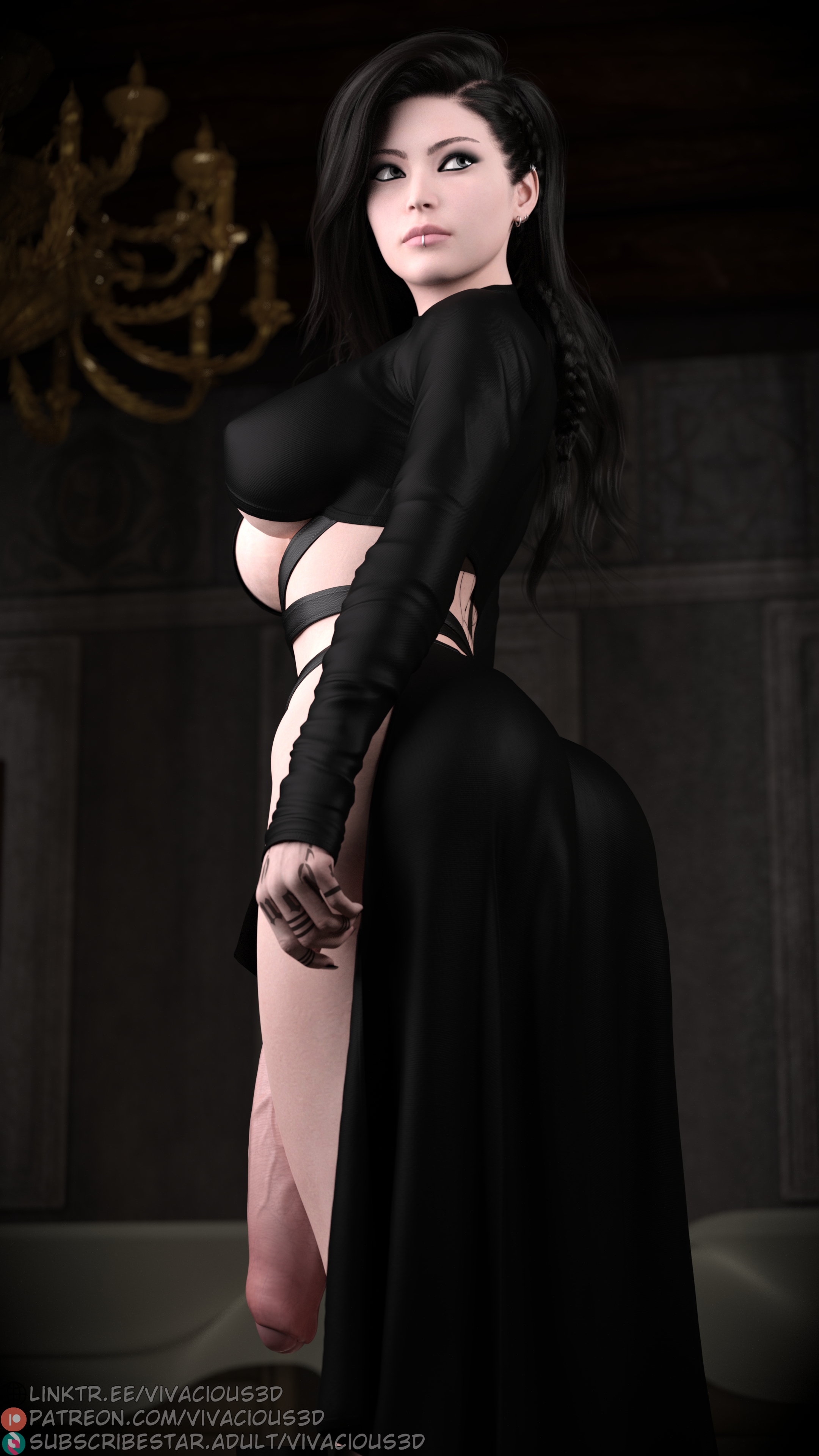 3d, 3d (artwork), 3dx, black hair, breasts, dickgirl, female, futa only, futadom, futanari, goth, goth girl, huge cock, intersex, large breasts, large penis, lillian (vivacious3d), pale skin, penis, penis under clothes, penis under skirt, solo futa, vivacious3d