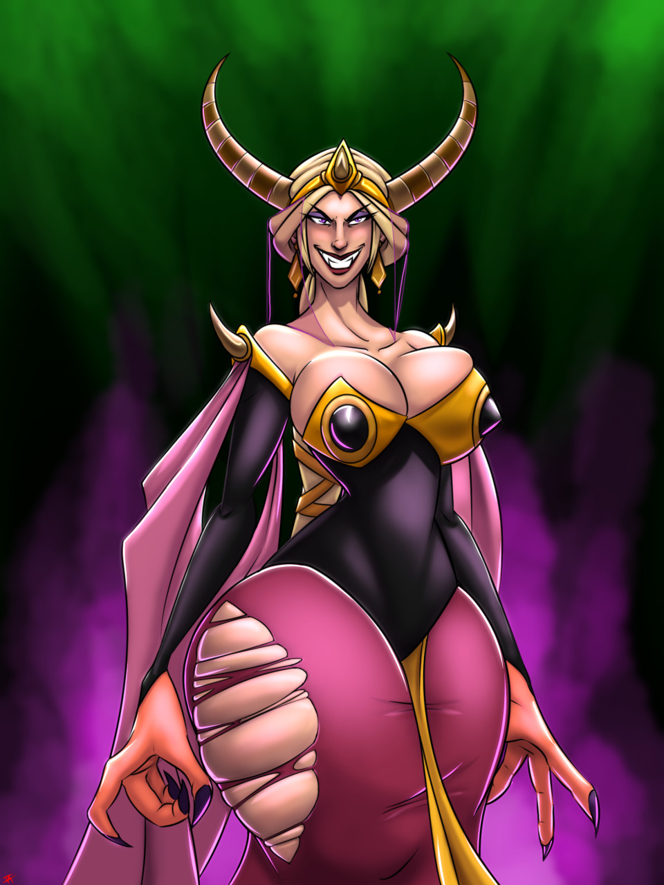 bartok_the_magnificent big_breasts black_nails blonde_hair claws cleavage clothed clothing cursereaper dragon_claws dress earrings eyeshadow female female_only hip_expansion horns light-skinned_female light_skin light_skinned_female lipstick long_hair ludmilla_(bartok) pale-skinned_female pale_skin pale_skinned_female pink_skin purple_eyes purple_eyeshadow red_lipstick ripped_clothing ripped_clothing ripping_clothes ripping_clothing ripping_dress skin_color_change thick_thighs thigh_expansion tiara transformation transformation_sequence wide_hips