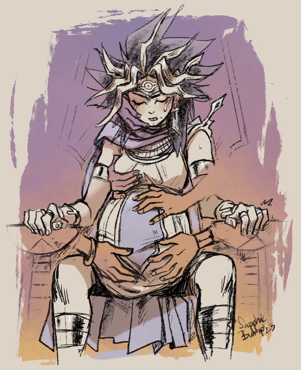 atem_(yu-gi-oh!) disembodied_hand disembodied_hands female genderswap genderswap_(mtf) groping_breasts pharaoh pharaoh_atem pregnant rule_63 sapphicbump throne touching_breast touching_face touching_stomach yu-gi-oh!