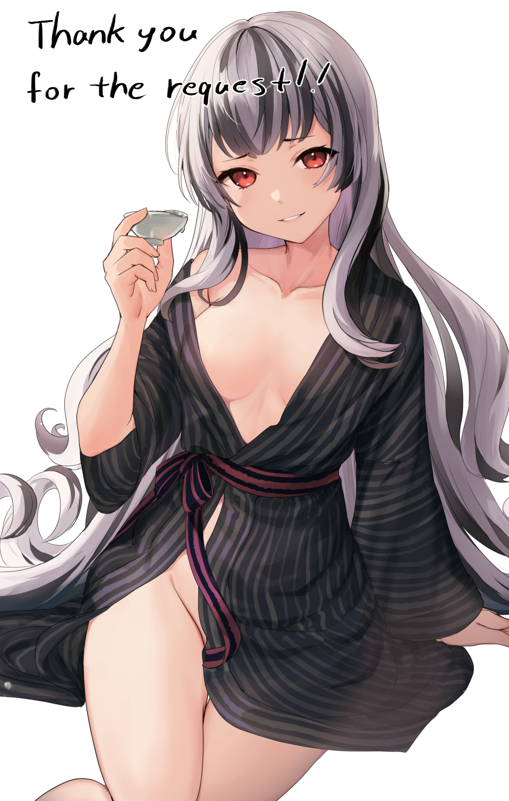 1girls alternate_costume black_hair blush breasts crotch female female_only fire_emblem fire_emblem_engage grey_hair haru_(nakajou-28) highres japanese_clothes kimono long_hair looking_at_viewer multicolored_hair naked_kimono nintendo open_mouth purple_eyes smile solo thighs two-tone_hair very_long_hair veyle_(fell_successor)_(fire_emblem) veyle_(fire_emblem) wavy_hair yukata