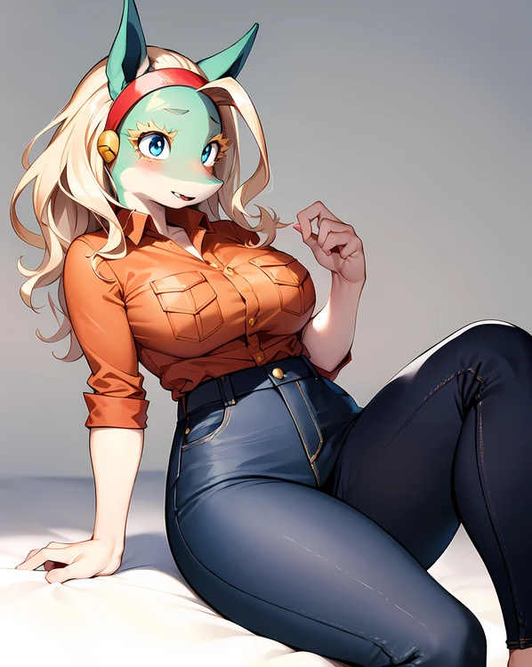 ai generated, anthro, big breasts, blonde hair, boku no hero academia, breasts, canine, female, fur, ippan josei, jeans, my hero academia, shounen jump, stable diffusion, thick thighs
