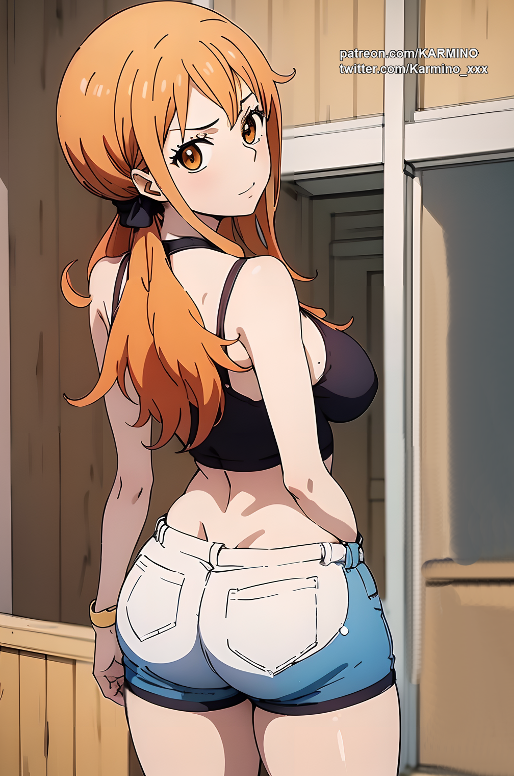 1girls ai_generated ass big_ass big_butt female female_only jeans karmino nami nami_(one_piece) one_piece orange_hair post-timeskip solo