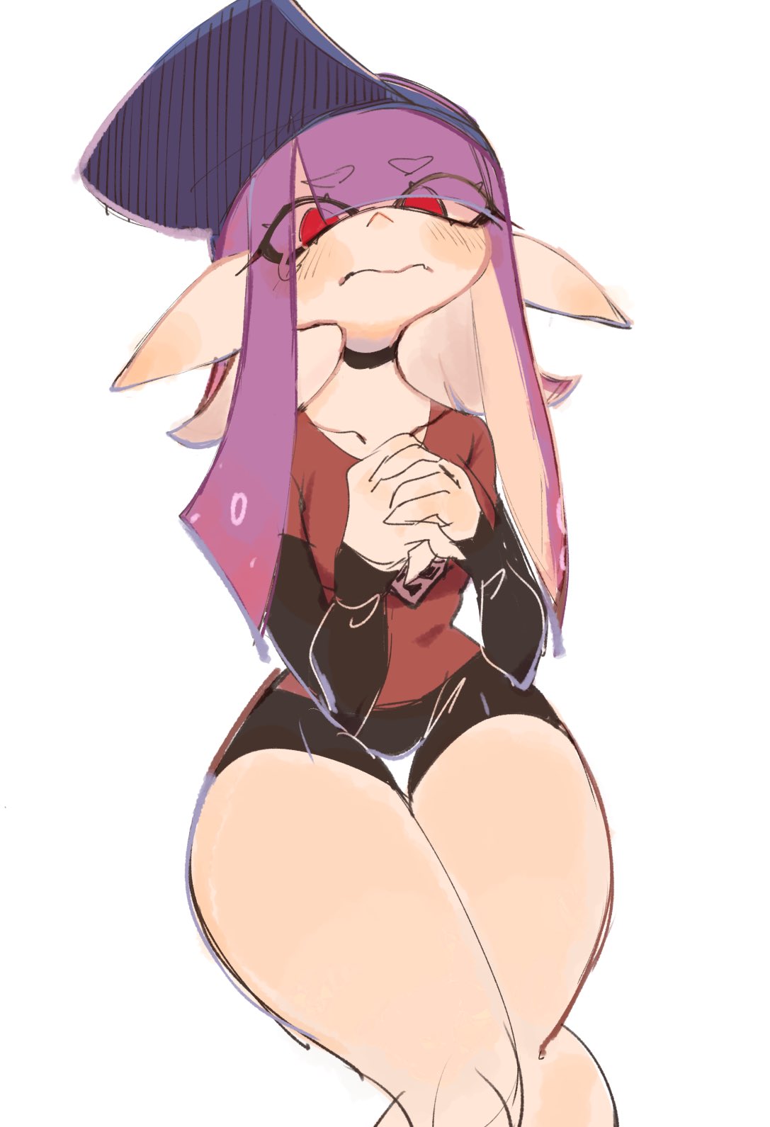 female, female only, hat, inkling, inkling girl, nintendo, purple hair, red eyes, splatoon, thick thighs, thighs, usa37107692