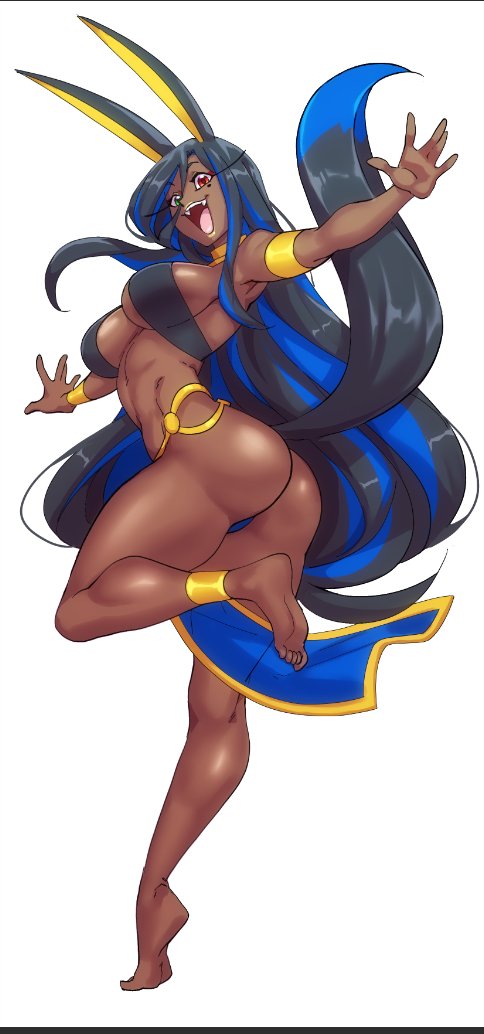 1girls ass athletic_female barefoot calf_muscles dark-skinned_female egyptian feet female heterochromia long_hair multicolored_hair nisego original relicta_(nisego) solo solo_female tail thick_thighs