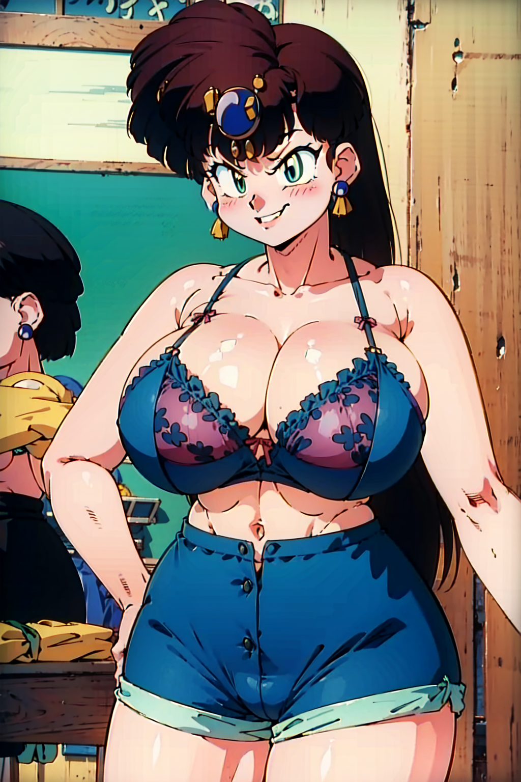 ai_generated big_breasts bra female ranma_1/2 shorts solo solo_female solo_focus ukyo_kuonji