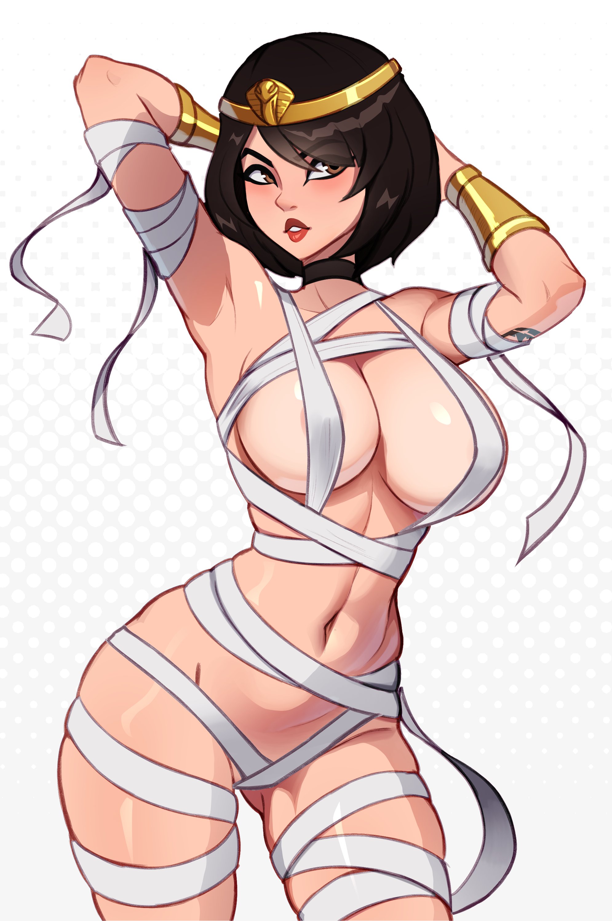 areolae, areolae slip, ass, big ass, big breasts, big butt, blush, bracelet, bracelets, breasts, choker, crown, evie (fortnite), female, fortnite, fortnite: battle royale, magaska19, mummy, mummy wrappings, no bra, no nipples, no panties, nude, tattoo