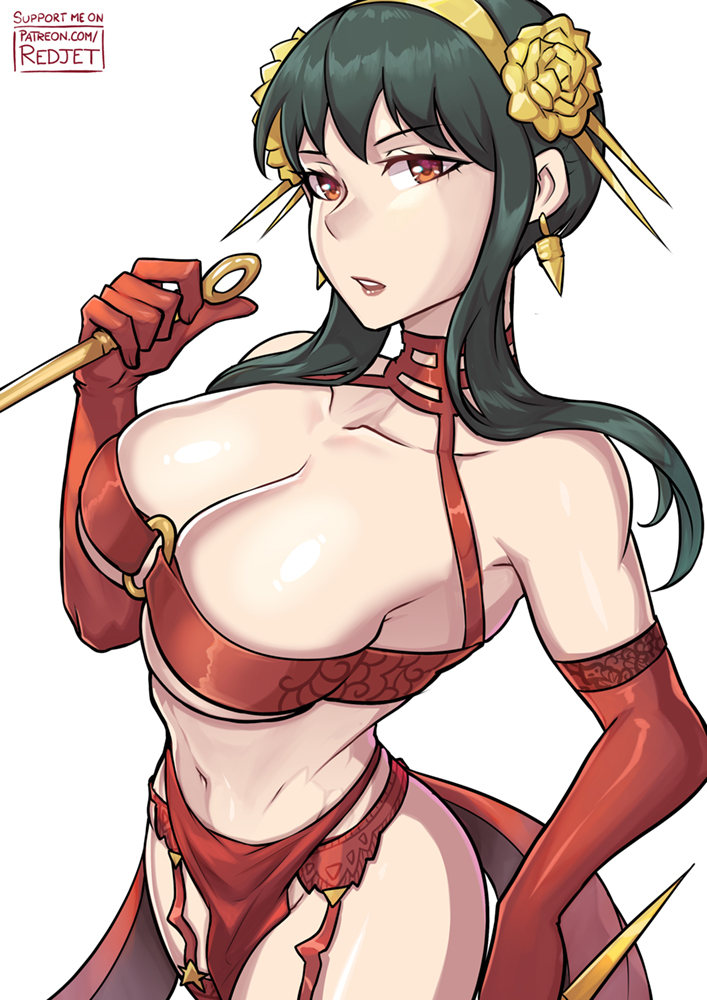1girls, assassin, big breasts, black hair, breasts, female, female human, female only, fit, fit female, human, large breasts, light skin, light-skinned female, mature female, navel, pale skin, pale-skinned female, redjet, slim waist, solo, spy x family, stiletto (weapon), tagme, thorn princess, white skin, wide hips, yor briar, yor forger