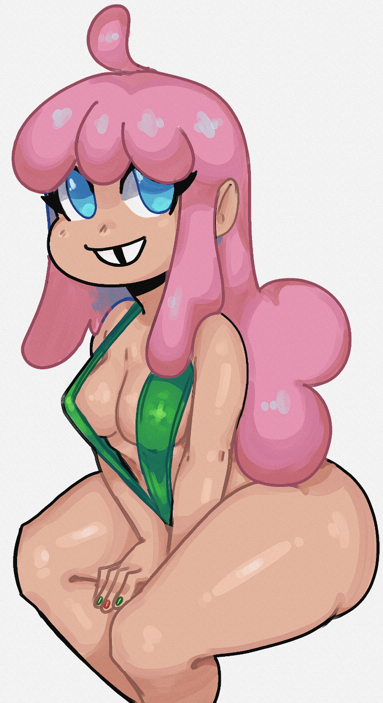 bikini, blue eyes, brialzebubbie, cloud (friday night funkin), friday night funkin, friday night funkin mod, painted nails, pink hair, sling bikini, slingshot swimsuit, smiling, sp4gh3tt1 (artist), tagme, tooth gap