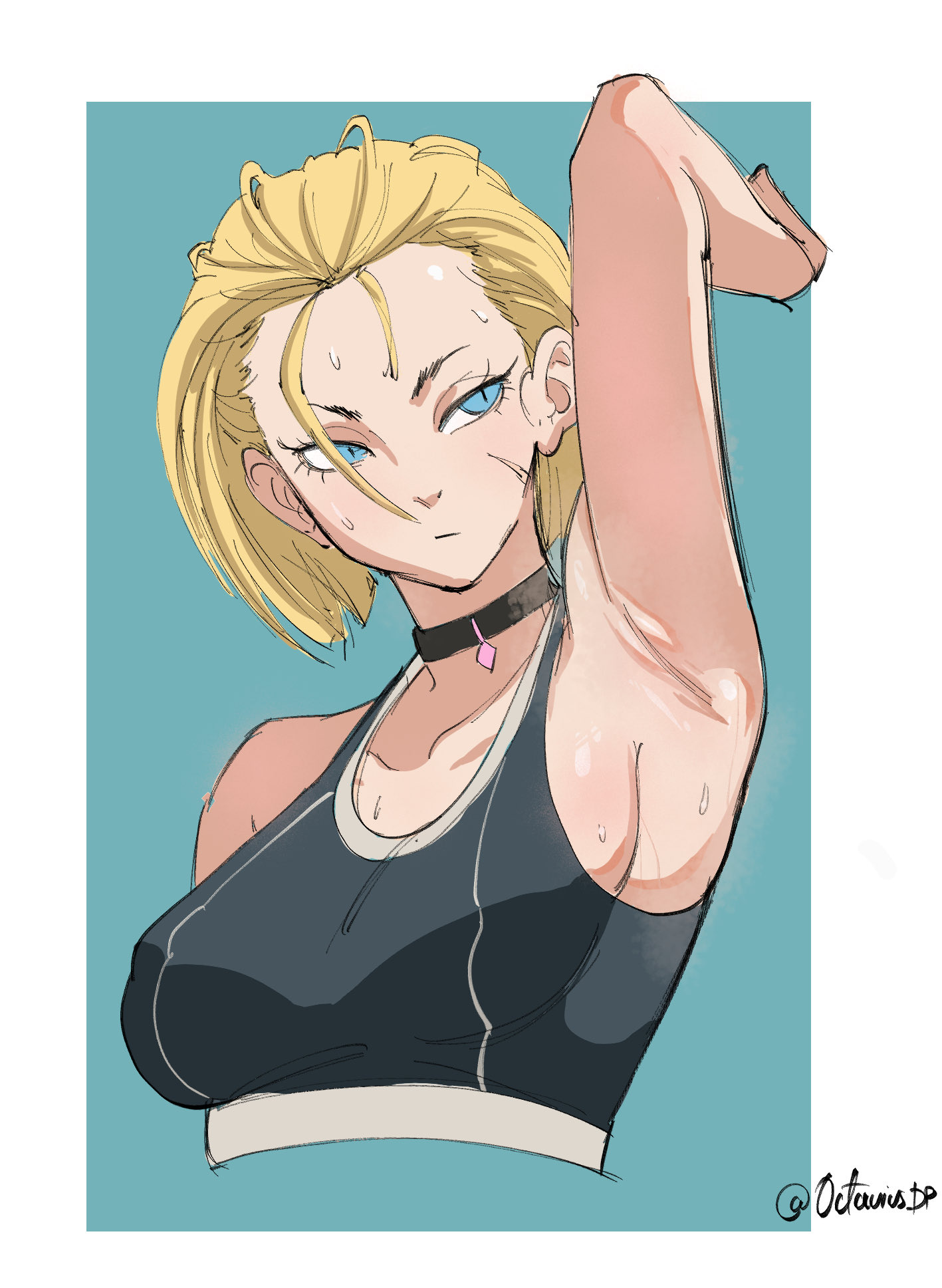 1girls, armpit, armpit crease, armpit fetish, armpits, arms up, big breasts, blonde female, blonde hair, blue eyes, breasts, cammy white, cat eyes, choker, collar, female, female only, fully clothed, octavius dp, scar, scarred, scars, sideboob, solo, straight hair, street fighter, street fighter 6, sweat, sweating, sweaty, sweaty armpits