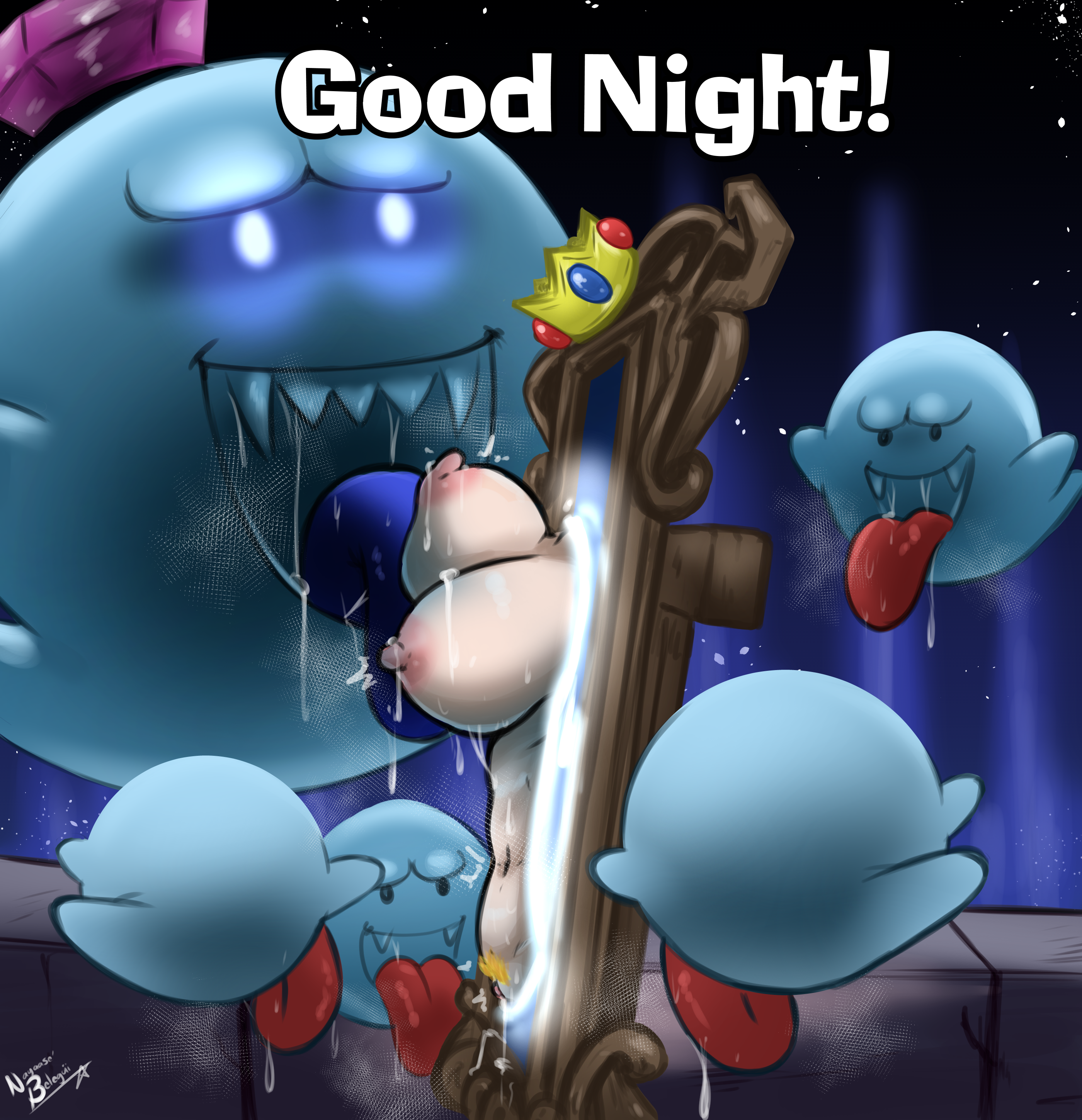 1girls, absurd res, big breasts, blonde hair, blonde pubes, blue tongue, bodily fluids, boo (mario), breast lick, breast play, breasts, captured, crown, defeated, defeated heroine, drool on breasts, drooling, female, game over, gameplay mechanics, ghost, group, hair, hanging breasts, headgear, hi res, human, king boo, leaking pussy, licking, luigi's mansion, luigi's mansion 3, male, male/female, mammal, mario (series), monster, nayaa, nayaase beleguii, nintendo, nipples, pink nipples, portrait (object), princess peach, pubes, pussy, red tongue, saliva, saliva on breasts, tongue, tongue out