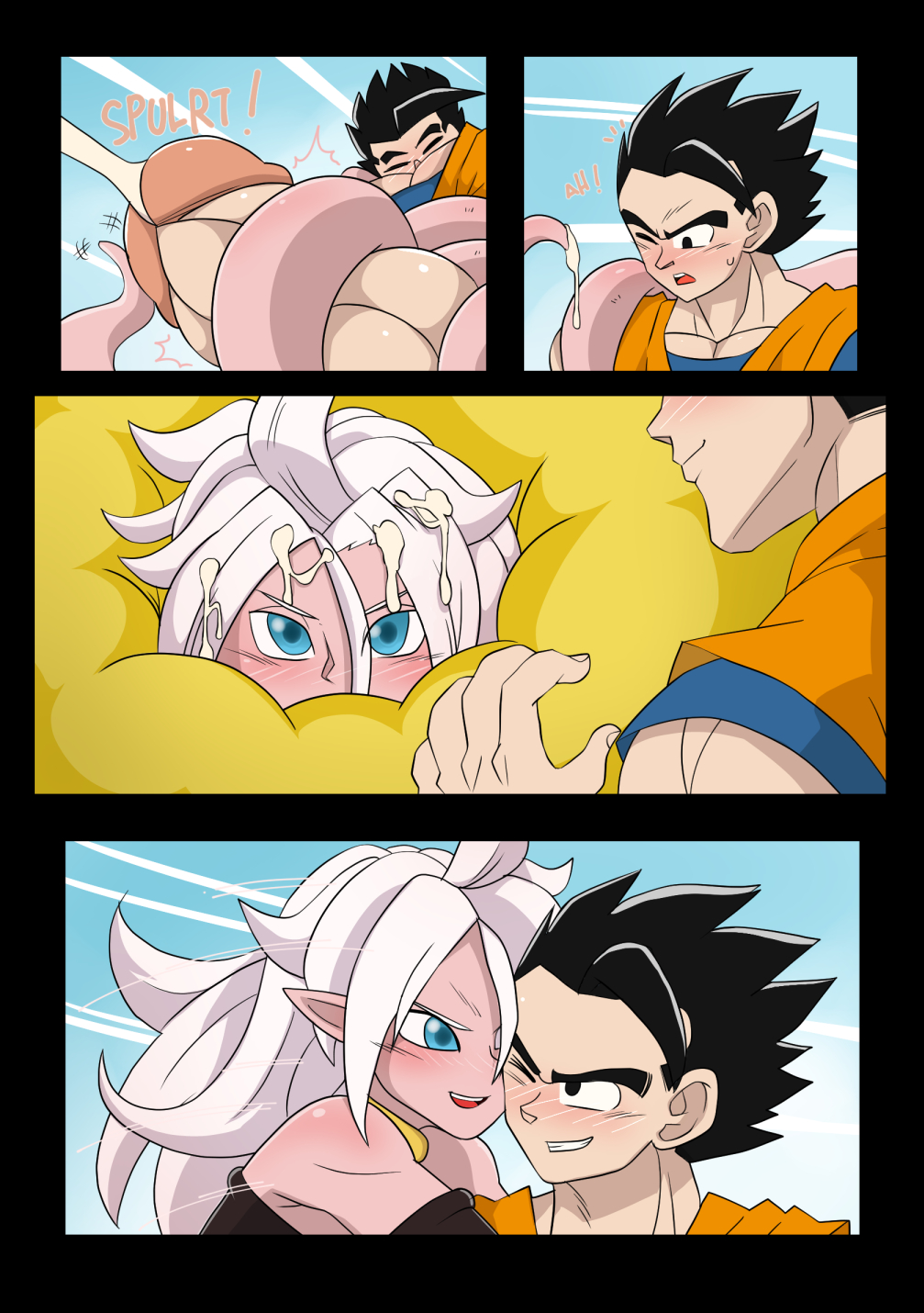 1girls android_21 android_21_(good) big_penis blue_eyes cheating_husband chesterzee cum_on_face dragon_ball dragon_ball_fighterz flying_nimbus majin_android_21 pink_skin son_gohan tagme tail tailjob white_hair