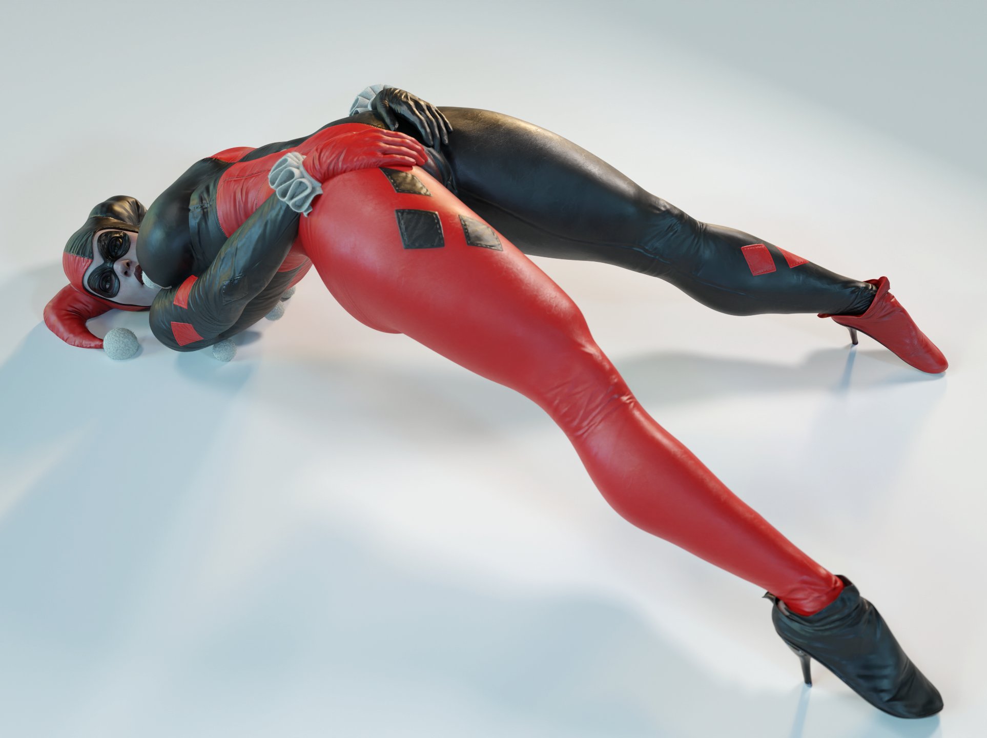 1girls, 3d, 3d (artwork), arching back, batman (series), batman: arkham knight, big breasts, bodysuit, breasts, busty, cameltoe, dc, dc comics, eyes, female, female only, harley quinn, harley quinn (classic), harley quinn (injustice), high heels, injustice 2, large breasts, light skin, light-skinned female, lips, pussy, smitty34, solo, villain, villainess, voluptuous