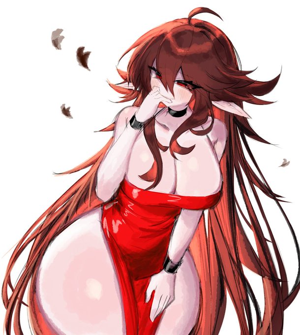big breasts, blush, breasts, elf, female, friday night funkin, girlfriend (friday night funkin), red eyes, red hair, thick thighs, usa37107692